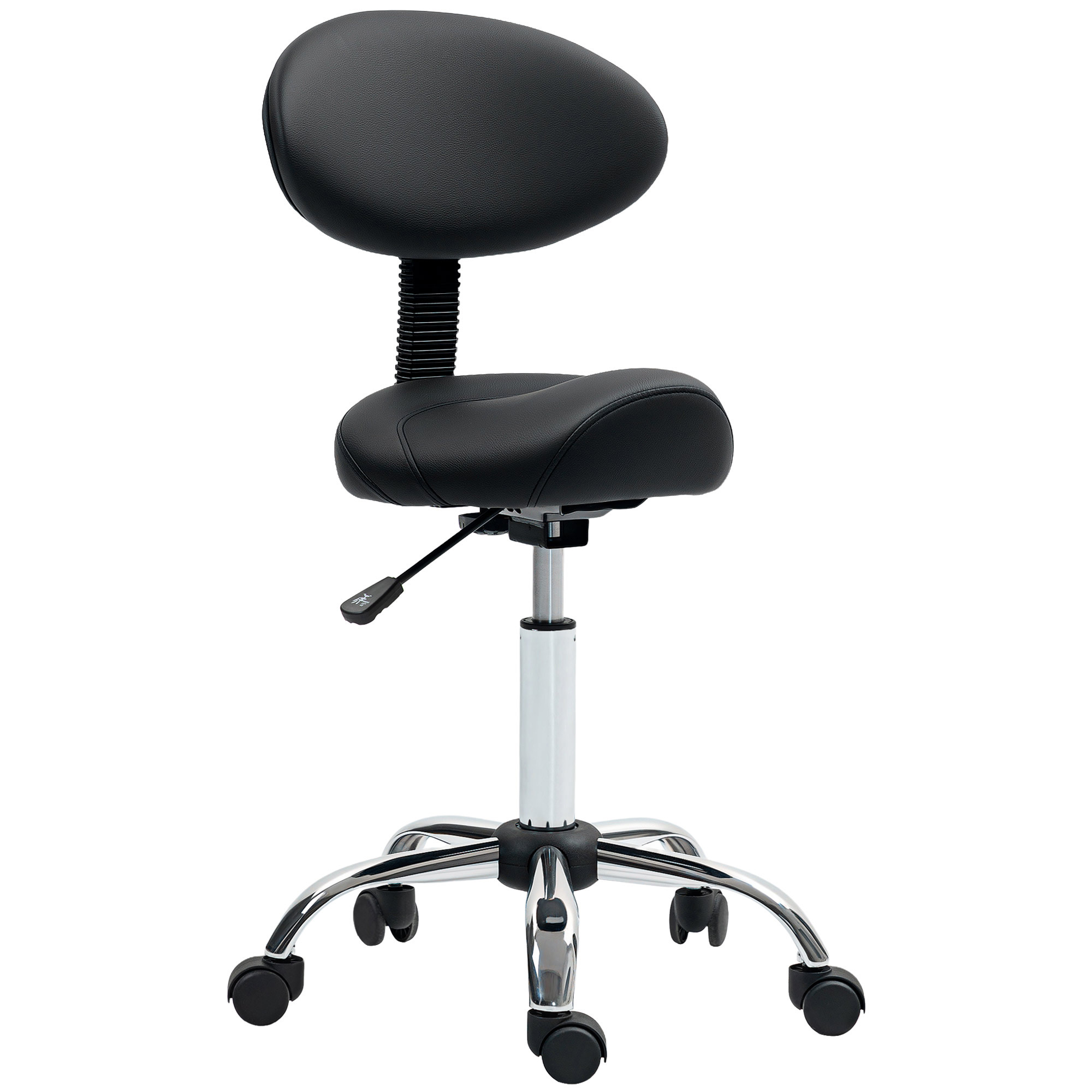 HOMCOM Rollhocker mit höhenverstellbarer Sitzfläche 51-67 cm und Rückenlehne, für Massagestudio, Tattoo, Klinik, Spa, Schwarz