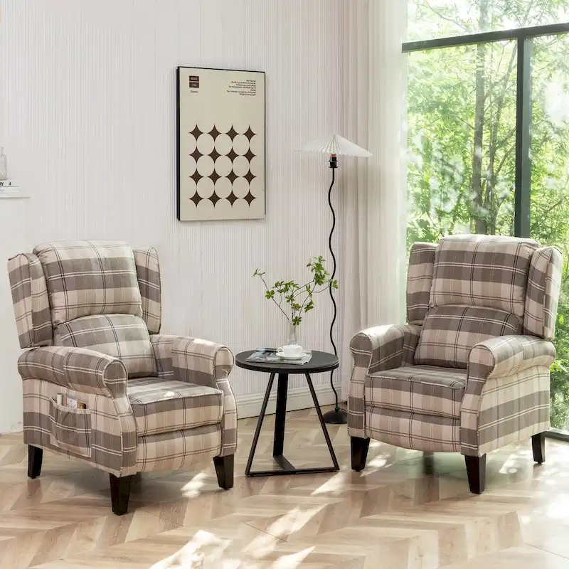 Manual Pushback Recliner Adjustable Accent Chair Wingback Armchair Set of 2