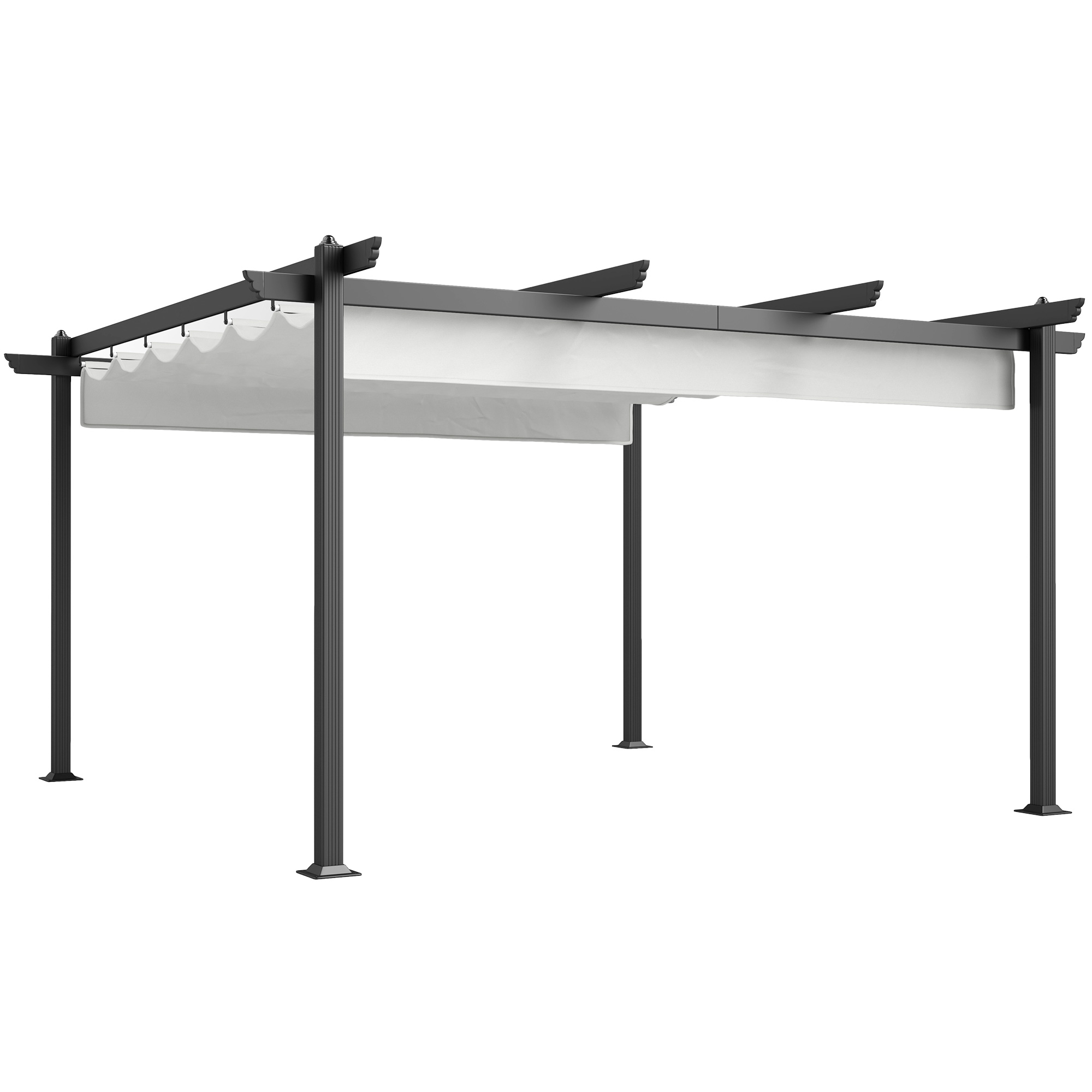 Outsunny Gazebo Pergola 4x4 m mit ausziehbarem Dach, 8 Schrauben und 8 Heringen aus Aluminium, Polyester und Metall, Weiß