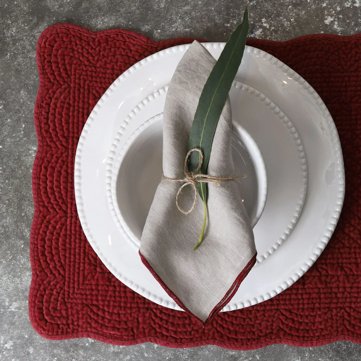 Linen Natural and Deep Red Napkins