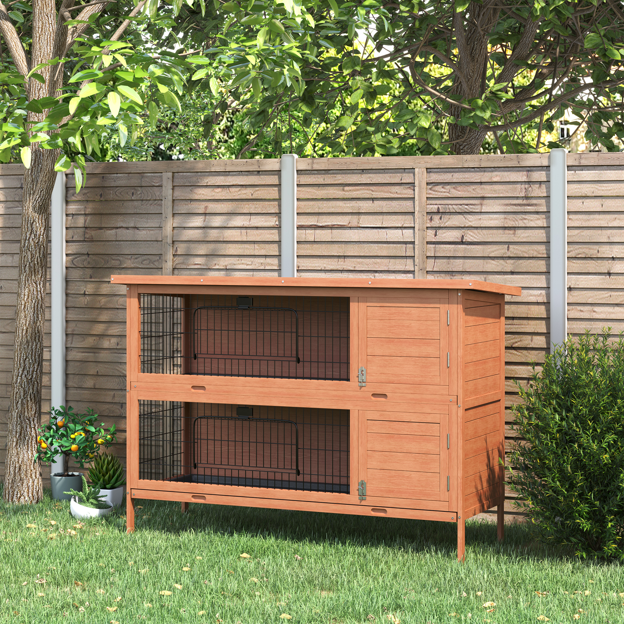 Konijnenhok konijnenhok met 2 verdiepingen kleine dieren vurenhout oranje