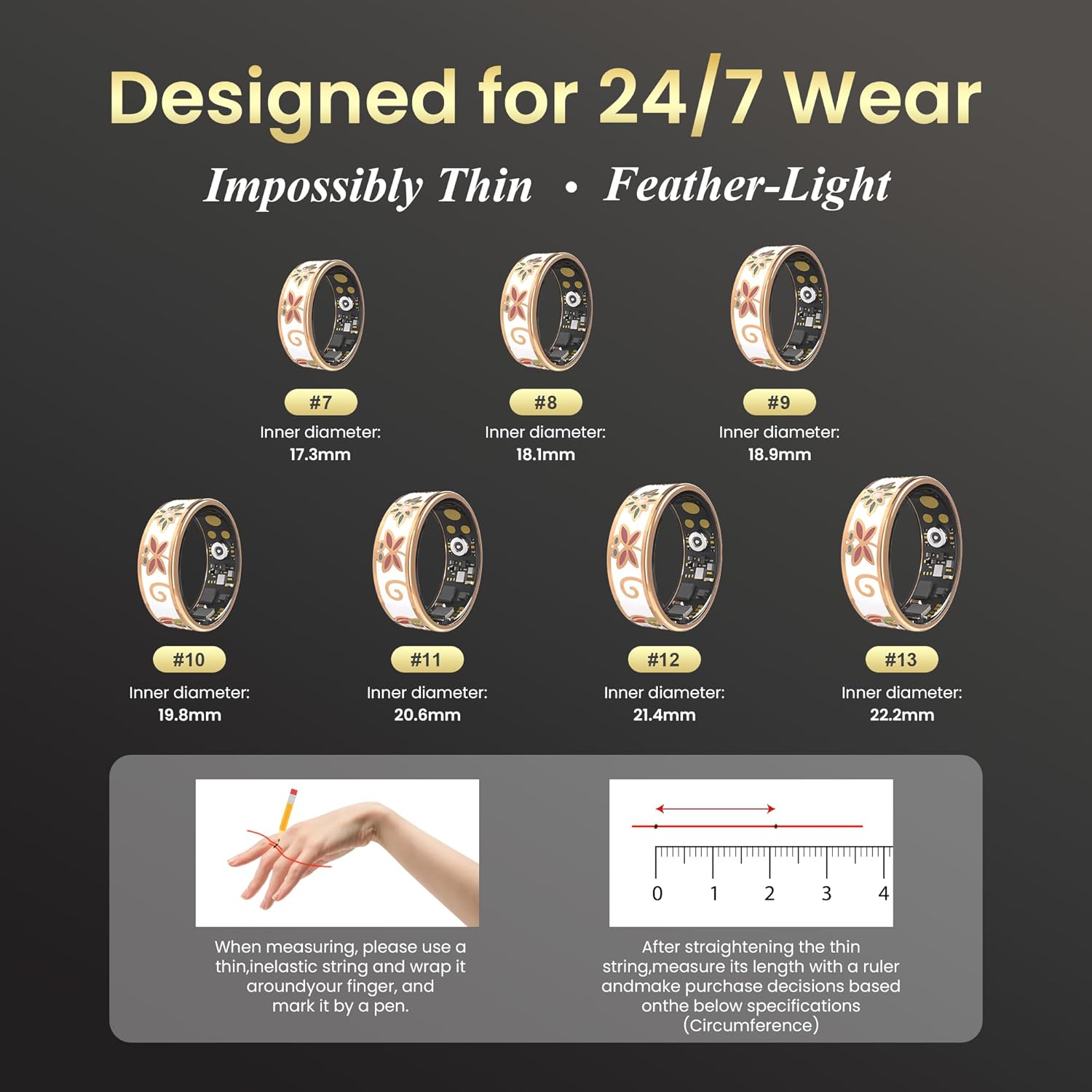 Enamel Craft Smart Ring für Damen & Herren - Keine Abonnementgebühr Fitness Tracker mit Schlaf-Tracking, Herzfrequenz, SpO2 - IP68 Wasserdicht für iPhone Android - Aktivitätstracker Fernbedienung