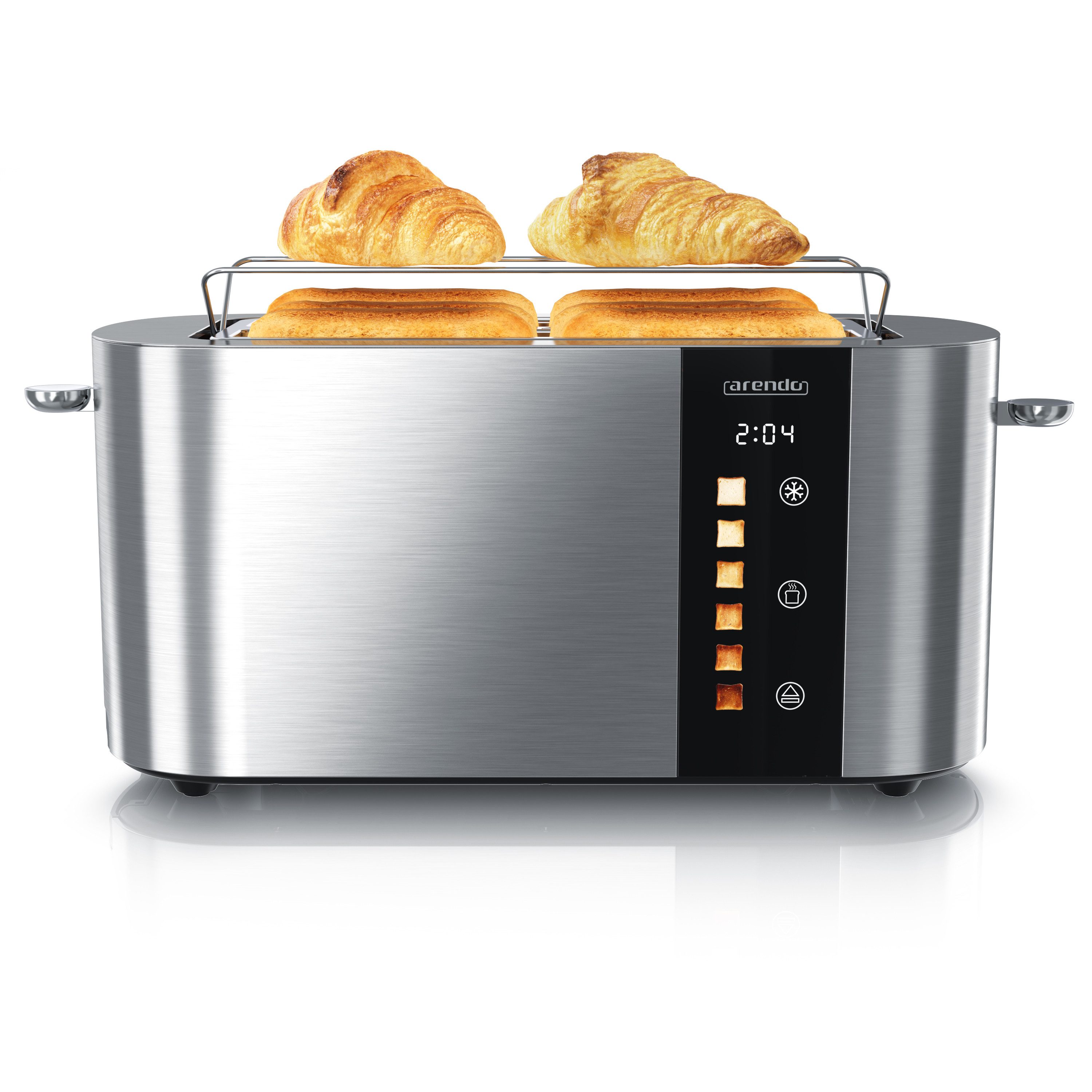 Toaster Edelstahl, Langschlitz, Touch Display, Restzeit & Bräunungsgradanzeige