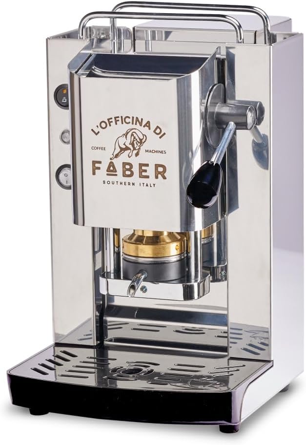FABER COFFEE MACHINES | Moo Pro Total Inox | Macchina caffe a cialde ese 44mm | Colore Acciaio Inox | Pressacialda in ottone (BASE)