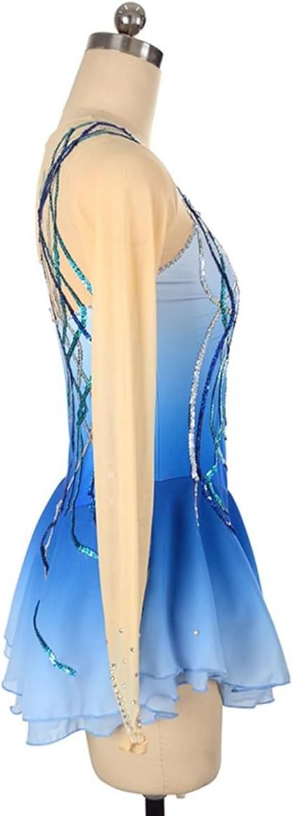 purpleq Eiskunstlauf Kleid Mädchen Kürkleid Glitzer Strass Ballettkleid Langarm Eiskunstlauf Zubehör Rollkunstlaufkleid Leotard Tanzanzug Wettbewerb Tanzkostüm Damen Tanzkleid
