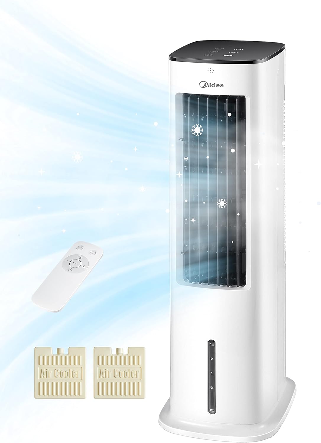Midea Turmventilator mit 5L Wasserkühlung | Luftkühler mobil | Mobile Klimaanlage ohne Abluftschlauch | Verdunstungskühler, 3 Geschwindigkeitsstufen,75° Schwenkfunktion, 7h Timer, Leiser