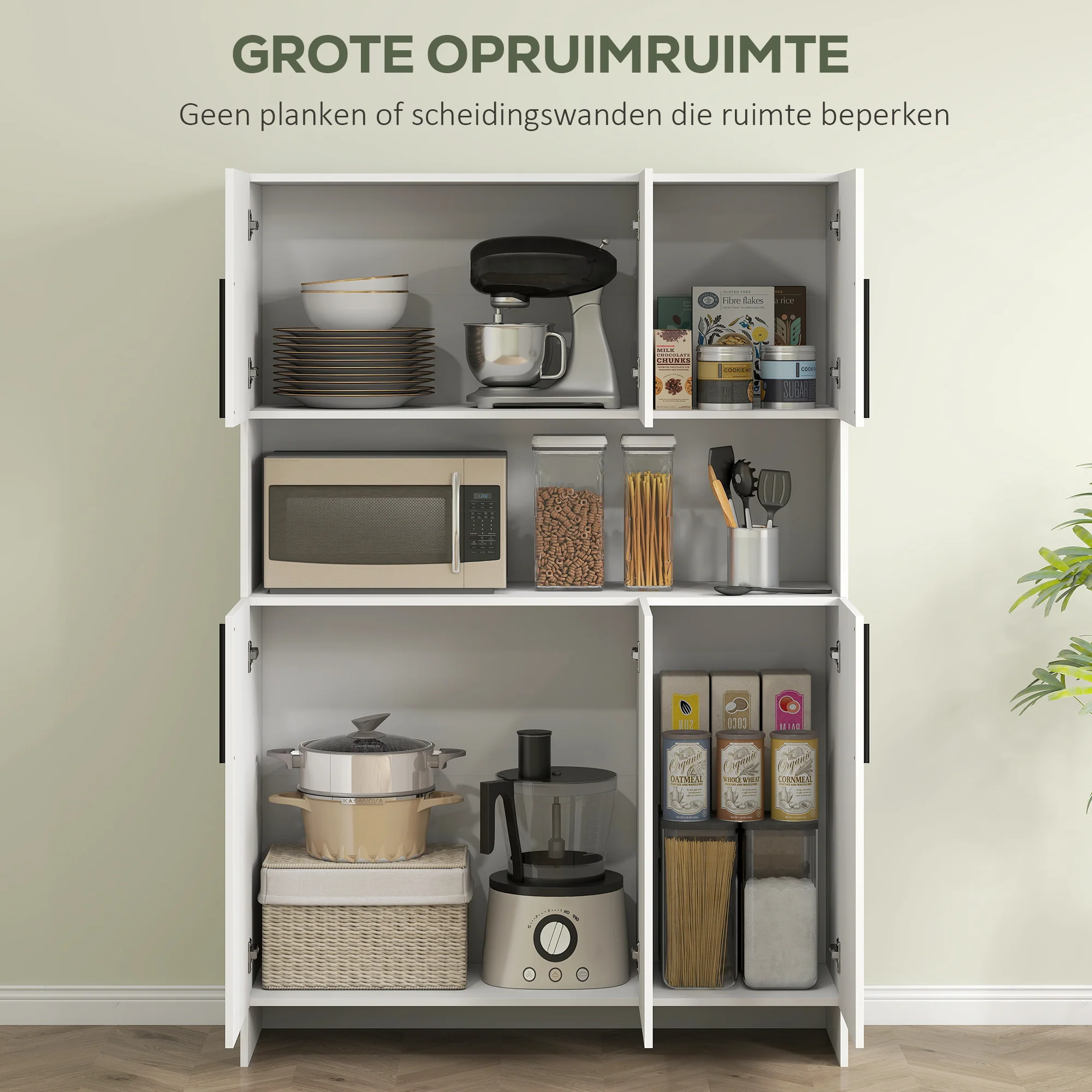 HOMCOM Keukenkast, 4 Kasten, 6 Deuren, 12 Scharnieren, Werkblad, Spaanplaat, Wit