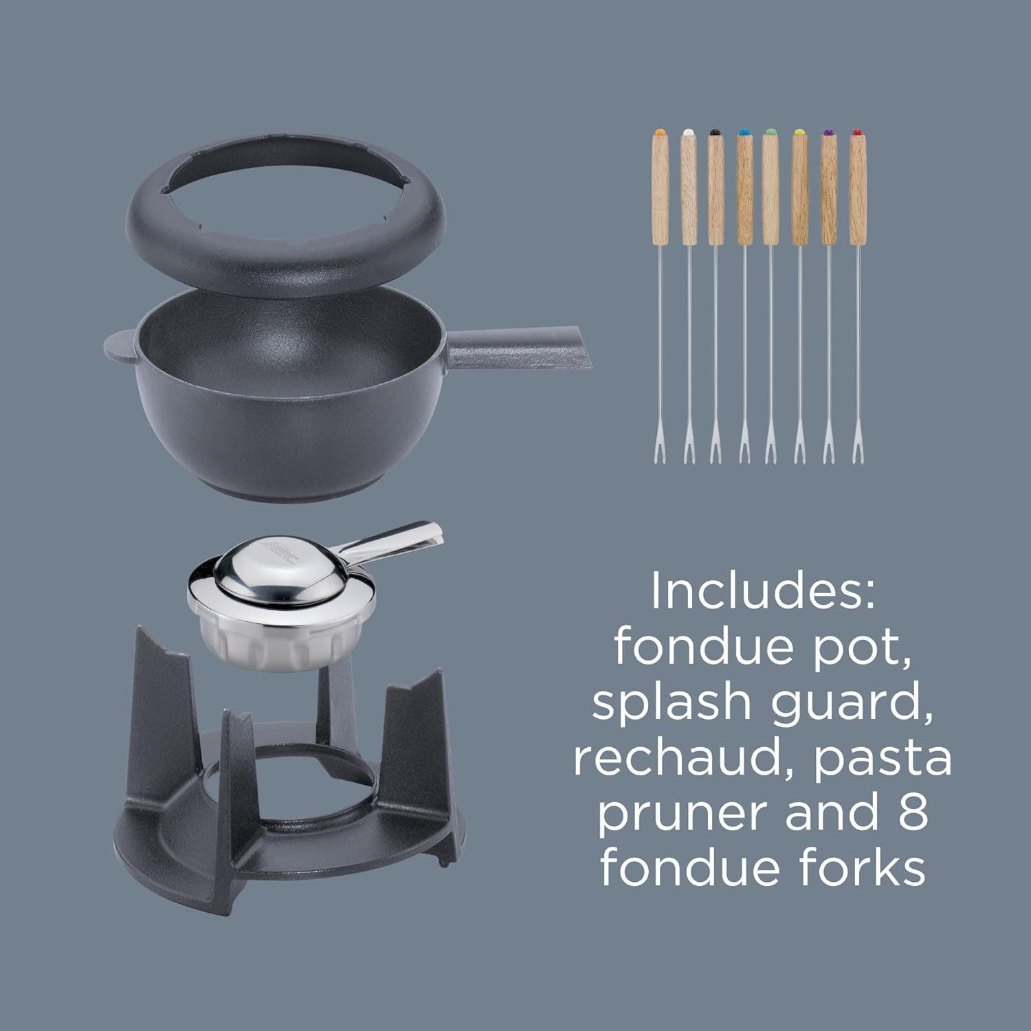 Fondue Spring Gusseisen Fondue Set schwarz Ø 20 cm mit 8 Fonduegabeln