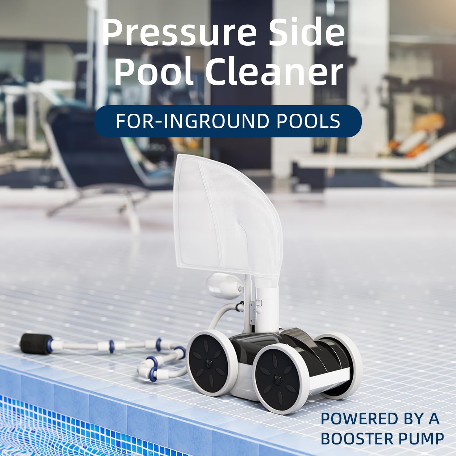 MAKHOON Upgrade Pool Pressure Side Sweeper – Professional Pool Cleaner for Efficient Swimming Pool Cleaning  Stable 4-Wheel Structure Design