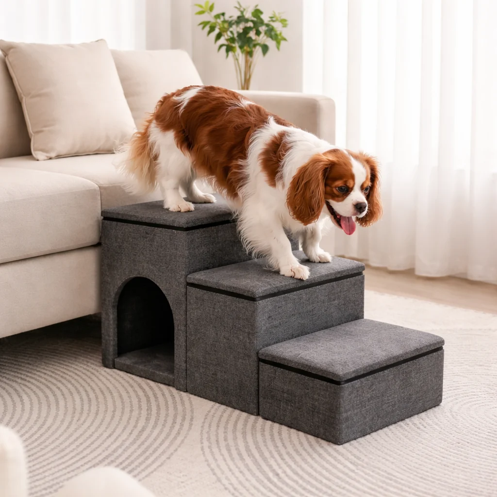 Foldable 3-Step Dog Stairs �C Internal Storage, Removable Cover & Eco-Friendly