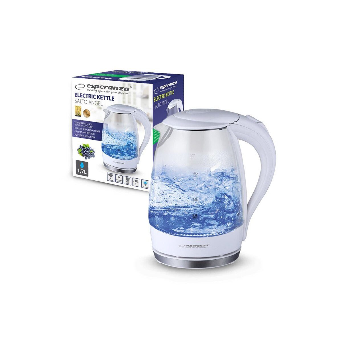 Wasserkocher Esperanza Salto Angel Glas Wasserkocher 1,7L Weiß