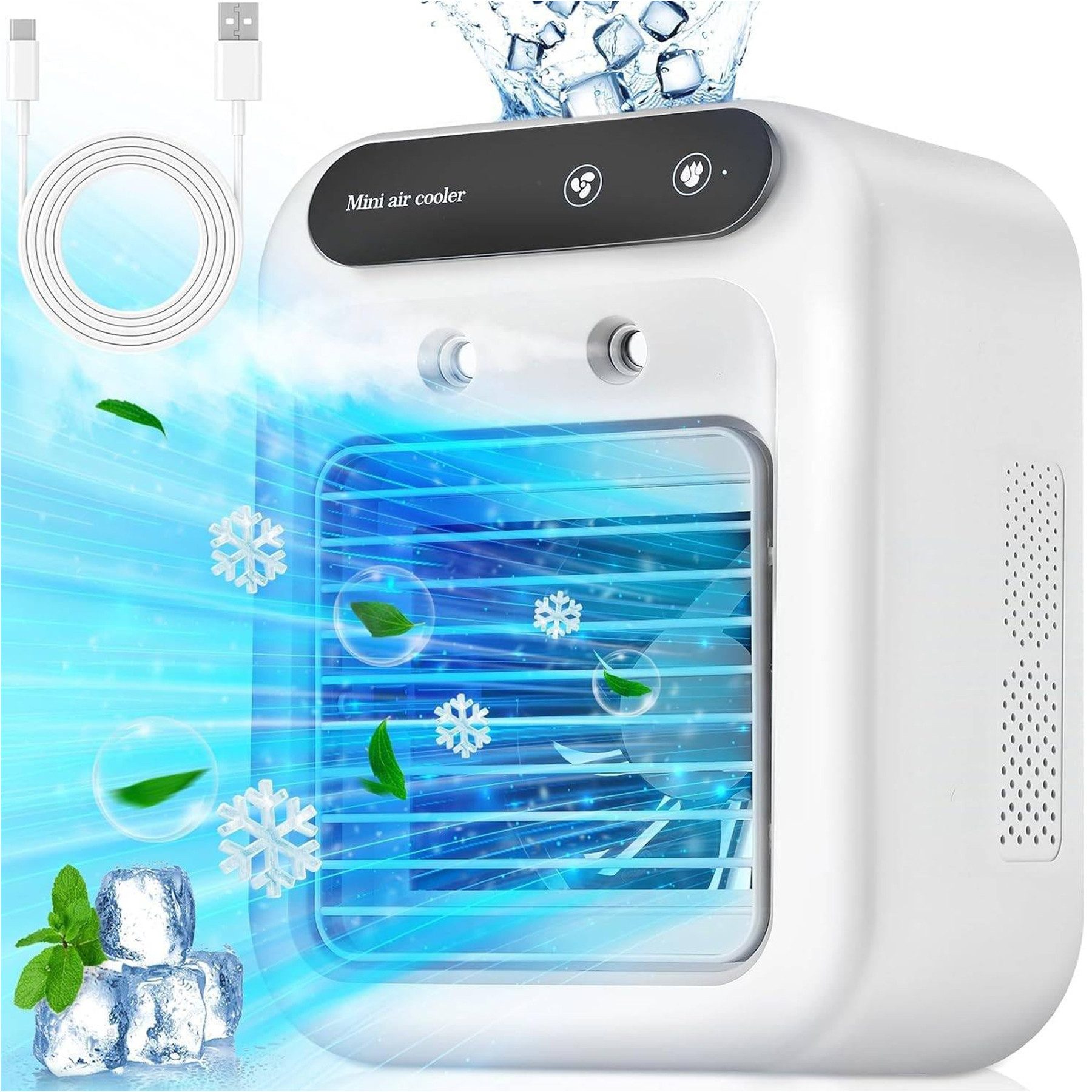 Ventilatorkombigerät Luftkühler mit Verdunstungskühlung Mini Ventilator USB 3 in 1,5000MAH