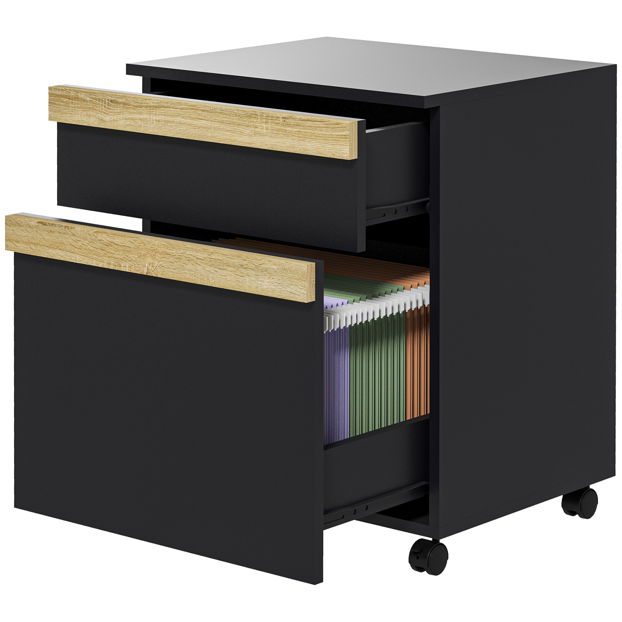 Vinsetto Rollcontainer Büromöbel auf Rollen mit 2 Schubladen Ablagefach für Aktenordner 48 x 40 x 59,5 cm Schwarz