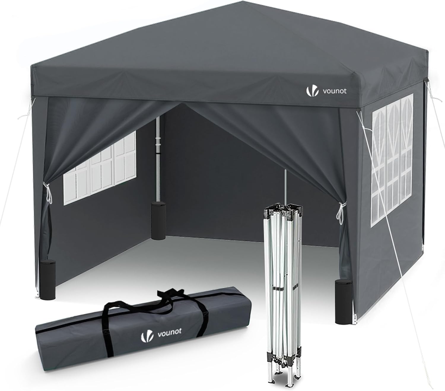 VOUNOT? Gazebo 3x3m Pieghevole con 4 Parti Laterali, Gazebo da Giardino Tenda Padiglione Pop up con 4 Sacchi di Sabbia di Peso e Sacca di Trasporto, Colore Bianco