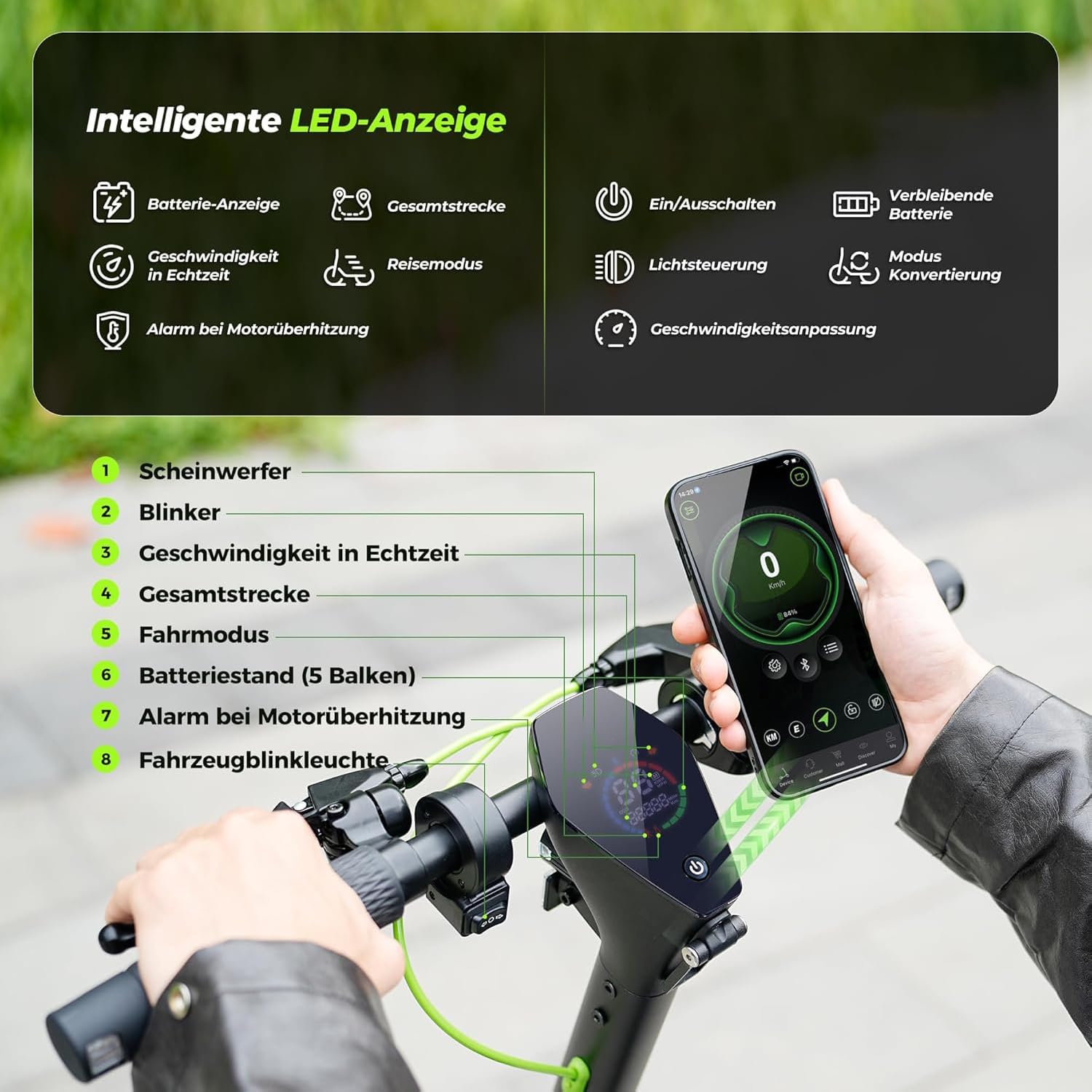 E-Scooter mit Straßenzulassung, S10plus, 500W, 10 Zoll Luftreifen, faltbar mit Blinker und App, bis 120 kg