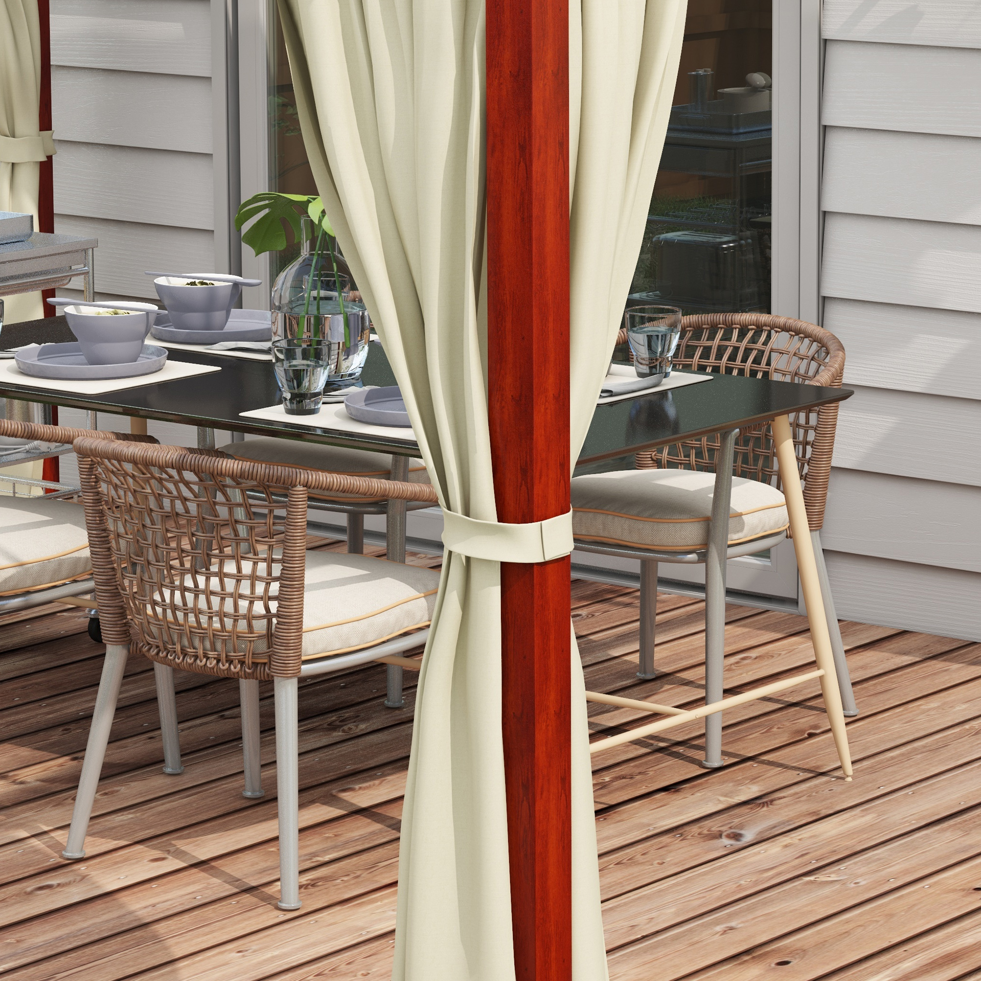Outsunny Verstelbare Tuinprieel, Weerbestendig, Inclusief Bevestigingsmateriaal, Beige