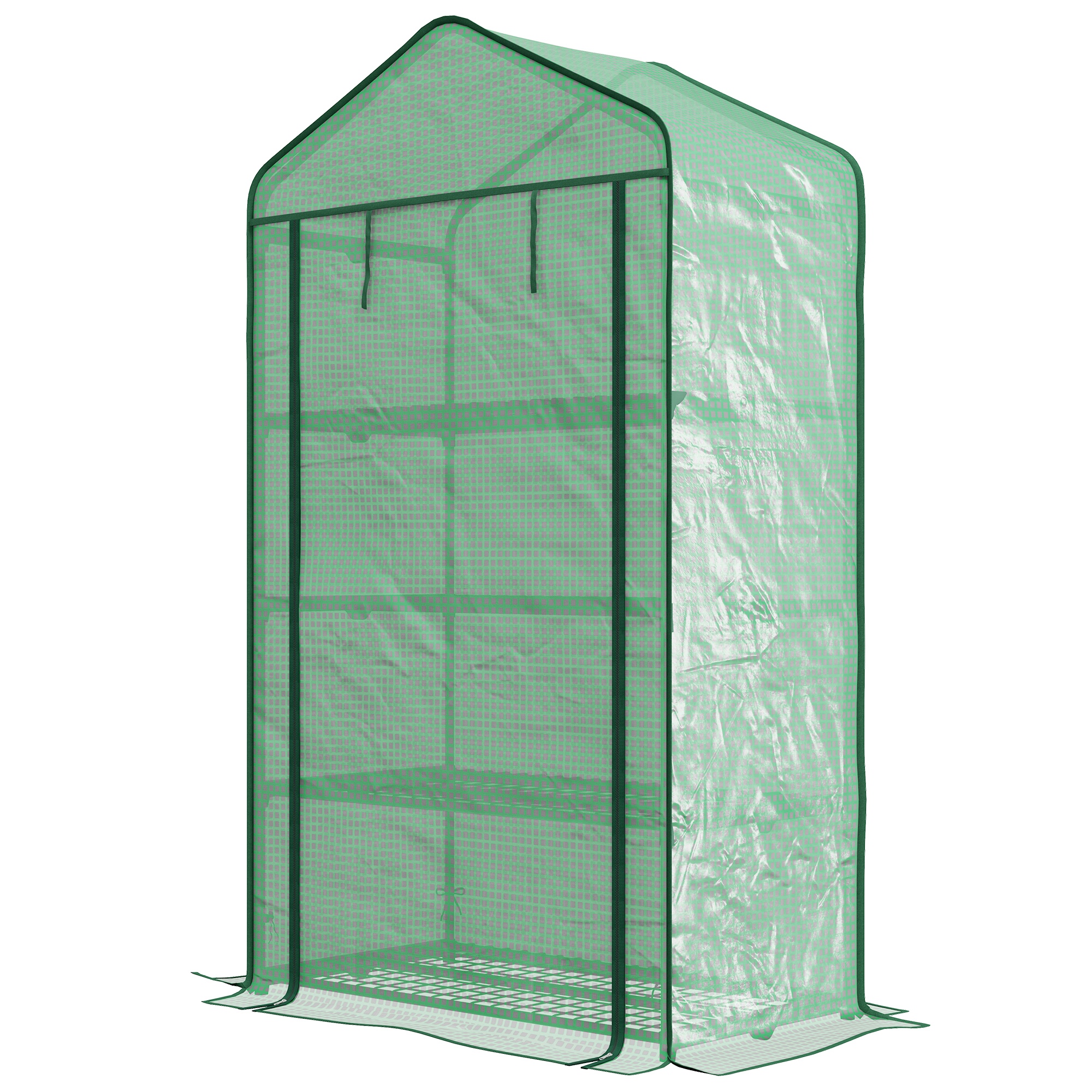 Outsunny Garten-Gewächshaus Balkon Regal Gewächshaus 4 Ebenen 90L x 49B x 160H cm Verzinkter Stahl Abnehmbare PE Hochdichte-Plane Grün