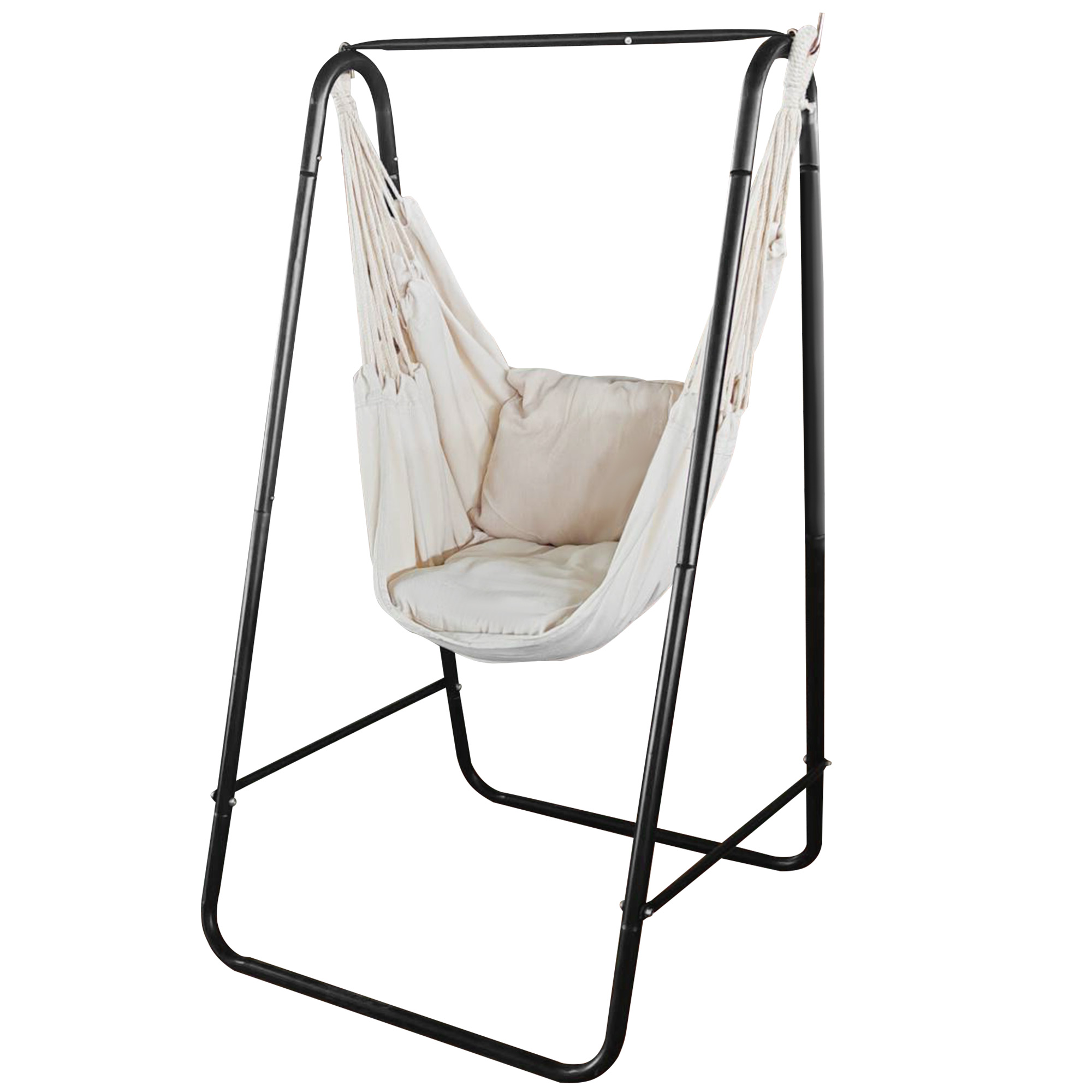 Outsunny Garten Hängesessel mit Gestell, Hängesessel mit Kissen, Armlehne, Haken, weiß creme