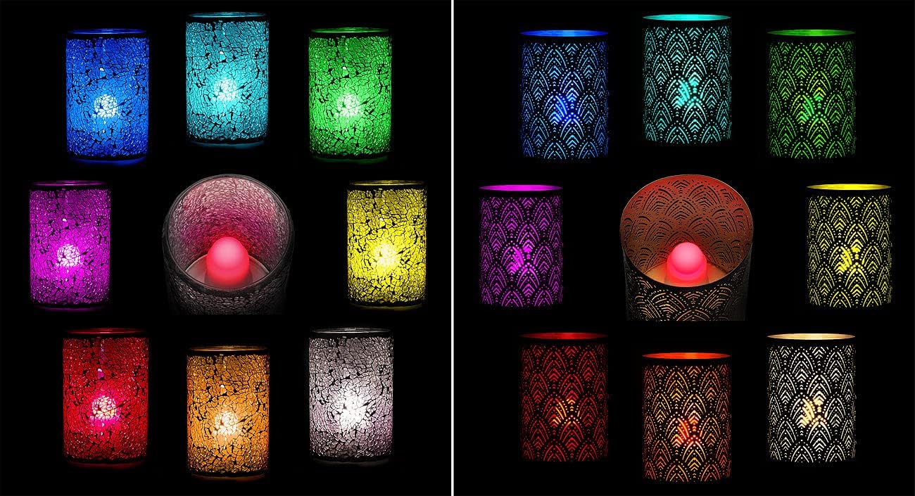 Lunartec LED Kerze Ladestation: 16er-Set wetterfeste LED-RGBWW-Kerzen mit Akku und Ladeschale, App (aufladbare Kerzen-Sets, mit Ladestation, Flamme)