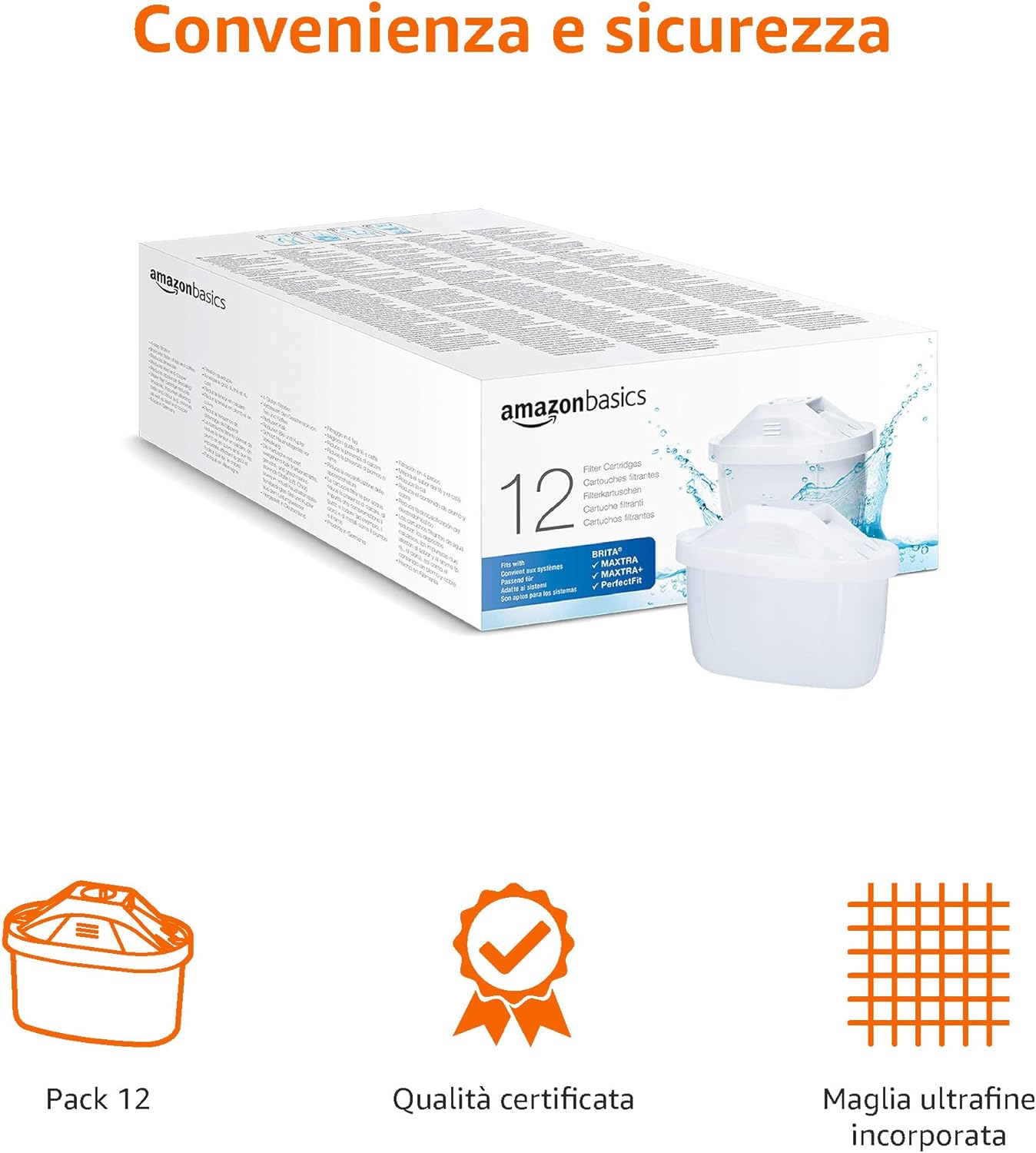 Amazon Basics Filtri per acqua, confezione da 12, adatto e compatibile con tutte le caraffe BRITA, incluse le caraffe PerfectFit e Amazon Basic
