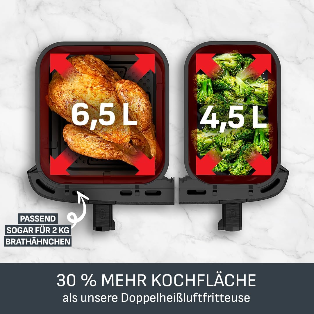 Tefal Dual Easy Fry XXL Heißluftfritteuse 11 L – Airfryer mit 2 Kammern (Doppelkammer), 7 Programme, 2700 W, digitales Display, Extra-Crisp Technologie, fettarm frittieren, energiesparend EY942B