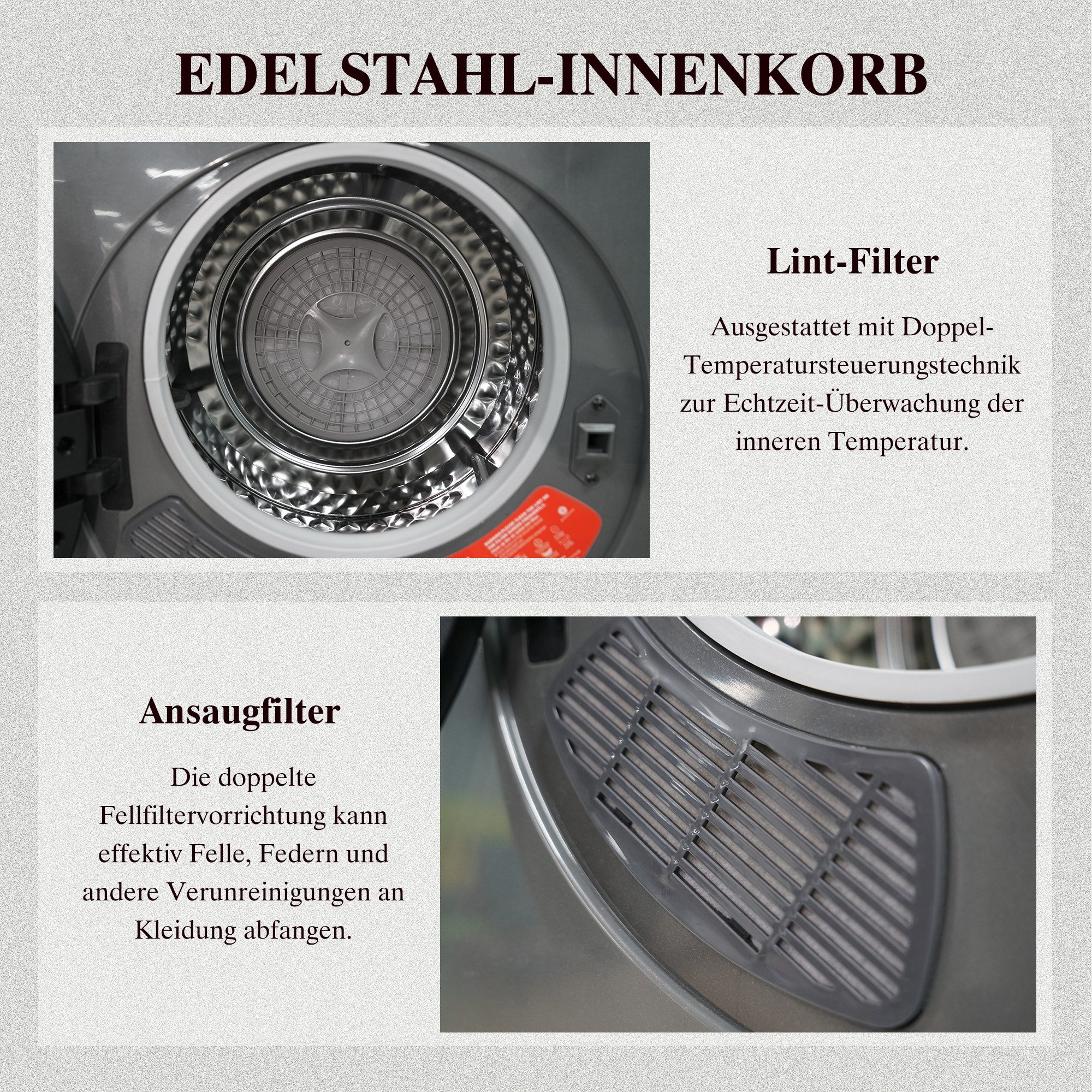Ablufttrockner Edelstahltrommel, 4 Programme inkl. Kaltluft, stapel- & wandmontierbar GDZ50-306M