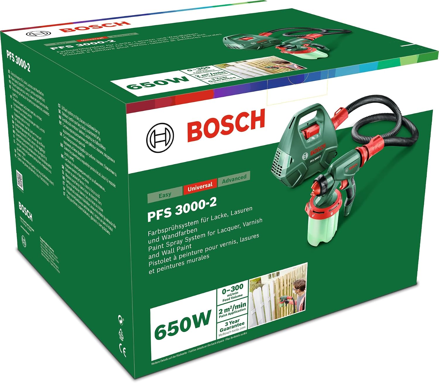 Bosch sistema elettrico di verniciatura a spruzzo PFS 3000-2 (650 Watt, in scatola di cartone)