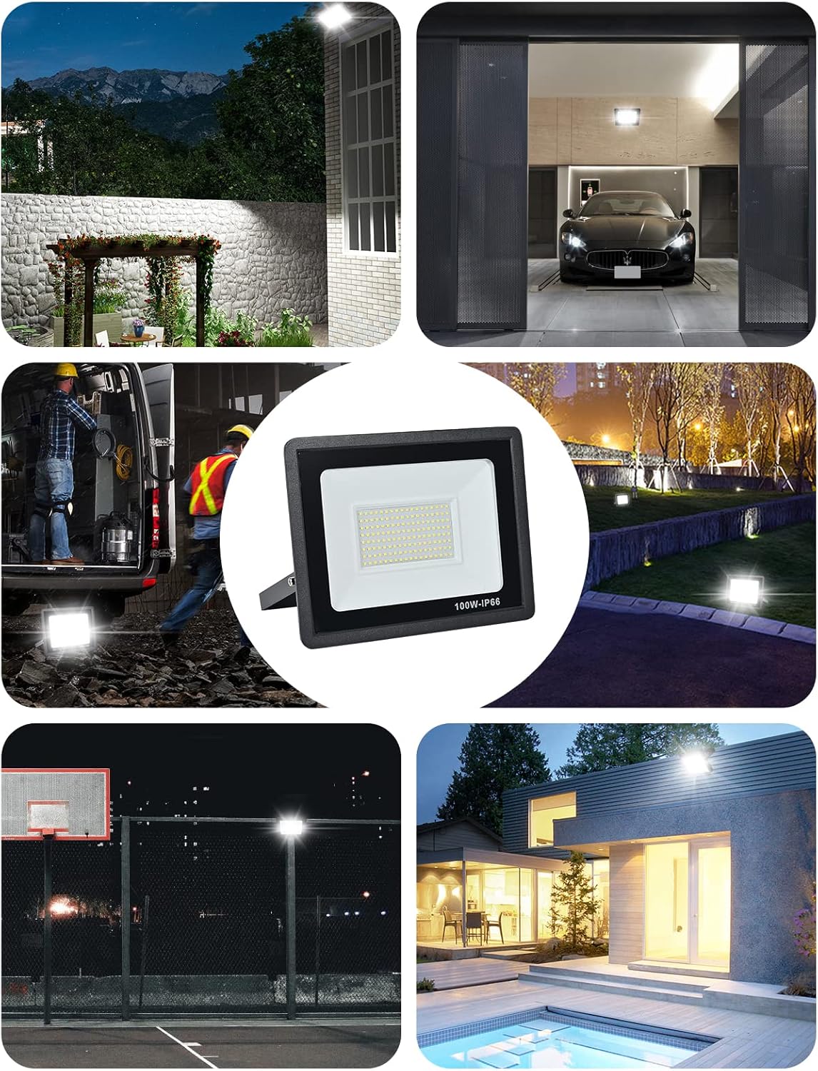 LED Strahler Außen 100W, 10000LM Superhell Scheiwerfer Flutlicht, 6000K Kaltweiß IP66 Wasserfest Außenstrahler für Hinterhof, Auffahrt, Türen, Garage, Flur, Garten