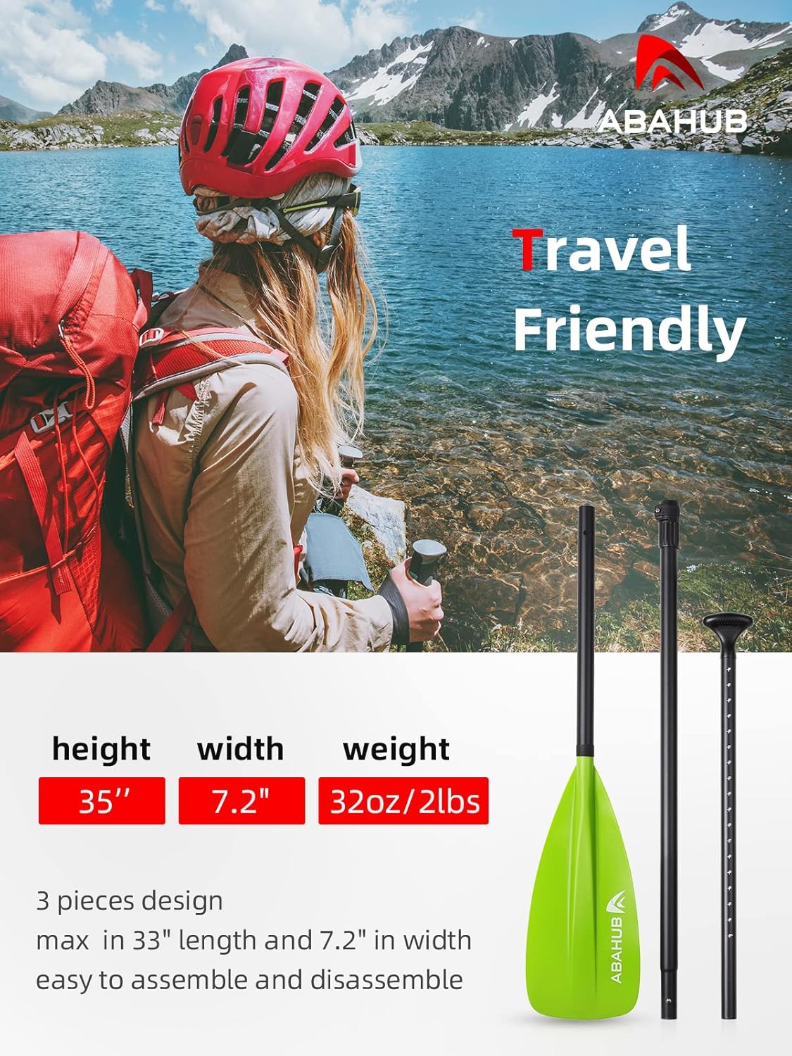 Abahub Pagaia SUP Alluminio Remi SUP Paddle Stand Up Paddle Telescopico 173-213 cm per Tavola da Surf Canoa SUP, Lama in Nylon di Plastica in Nero/Blu/Verde/Rosso/Arancione/Giallo
