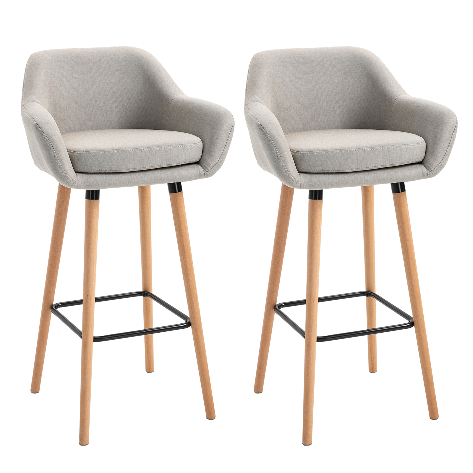 HOMCOM 2er-Set Barhocker, inkl. Fußstütze, Massivholz, 55 cm x 48c m x 100 cm,  Beige