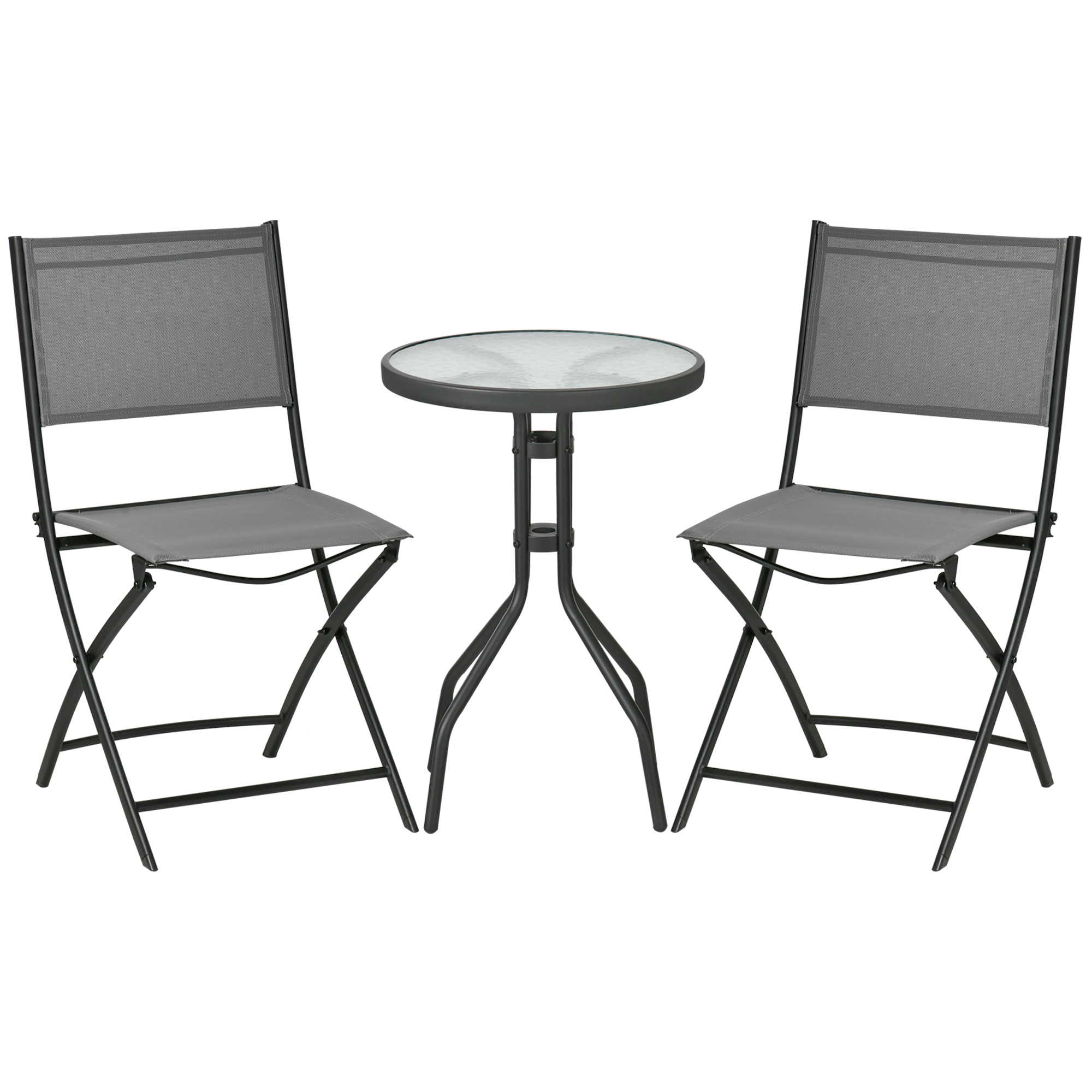 Outsunny Garten-Bistroset für 2 Personen Gartenmöbel Set inkl. 1 Tisch, 2 klappbaren Stühlen, Gartengarnitur Stahl Grau