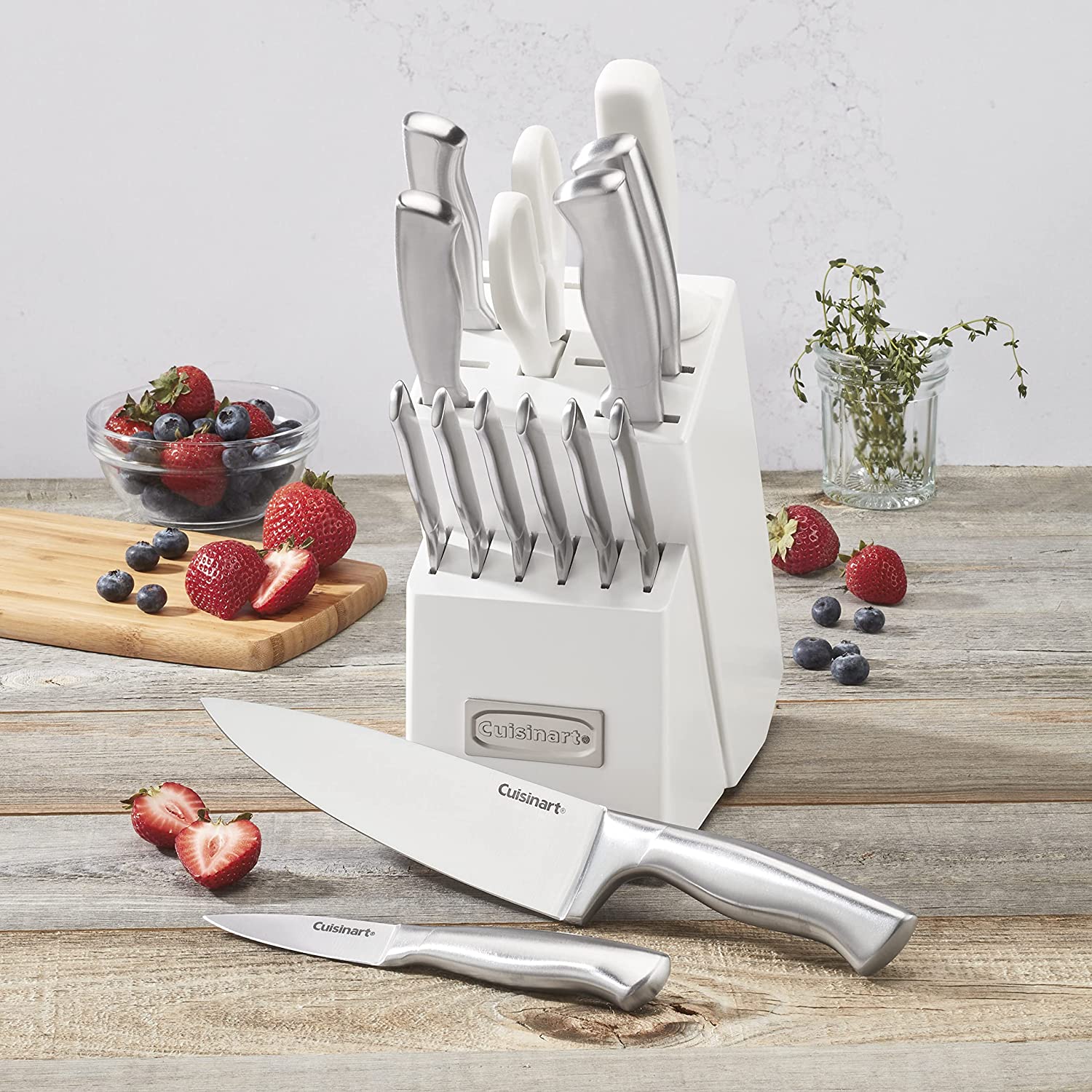 Cuisinart C77SS-15PK Set de Bloque de 15 Piezas con Mangos Huecos de Acero Inoxidable, Blanco Brillante