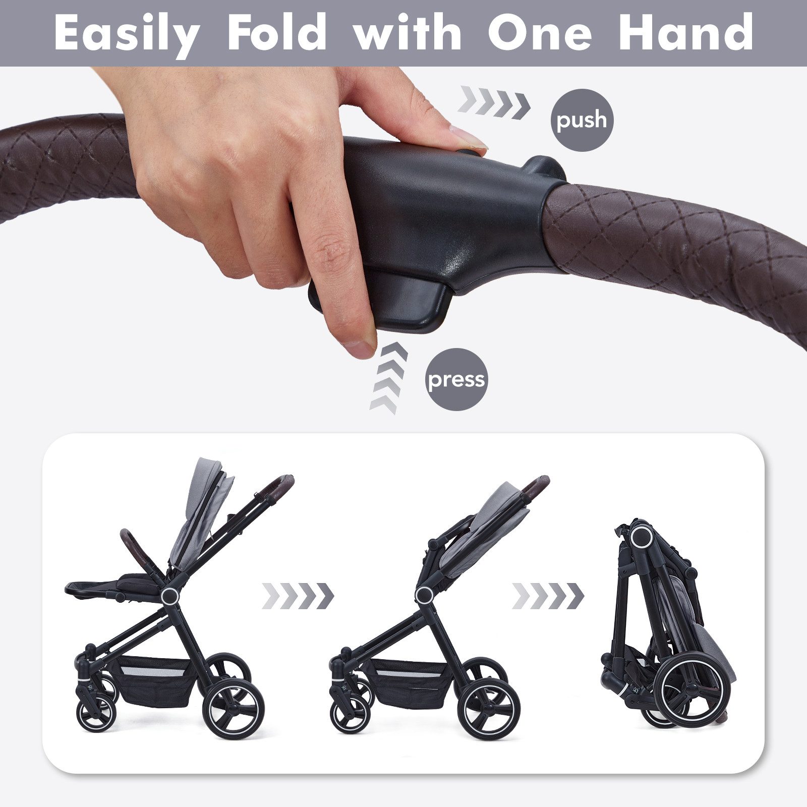 Zwillings-Kombikinderwagen Kinderwagen Set mit umkehrbarem, Babywanne & Buggy, Zusammenklappbar