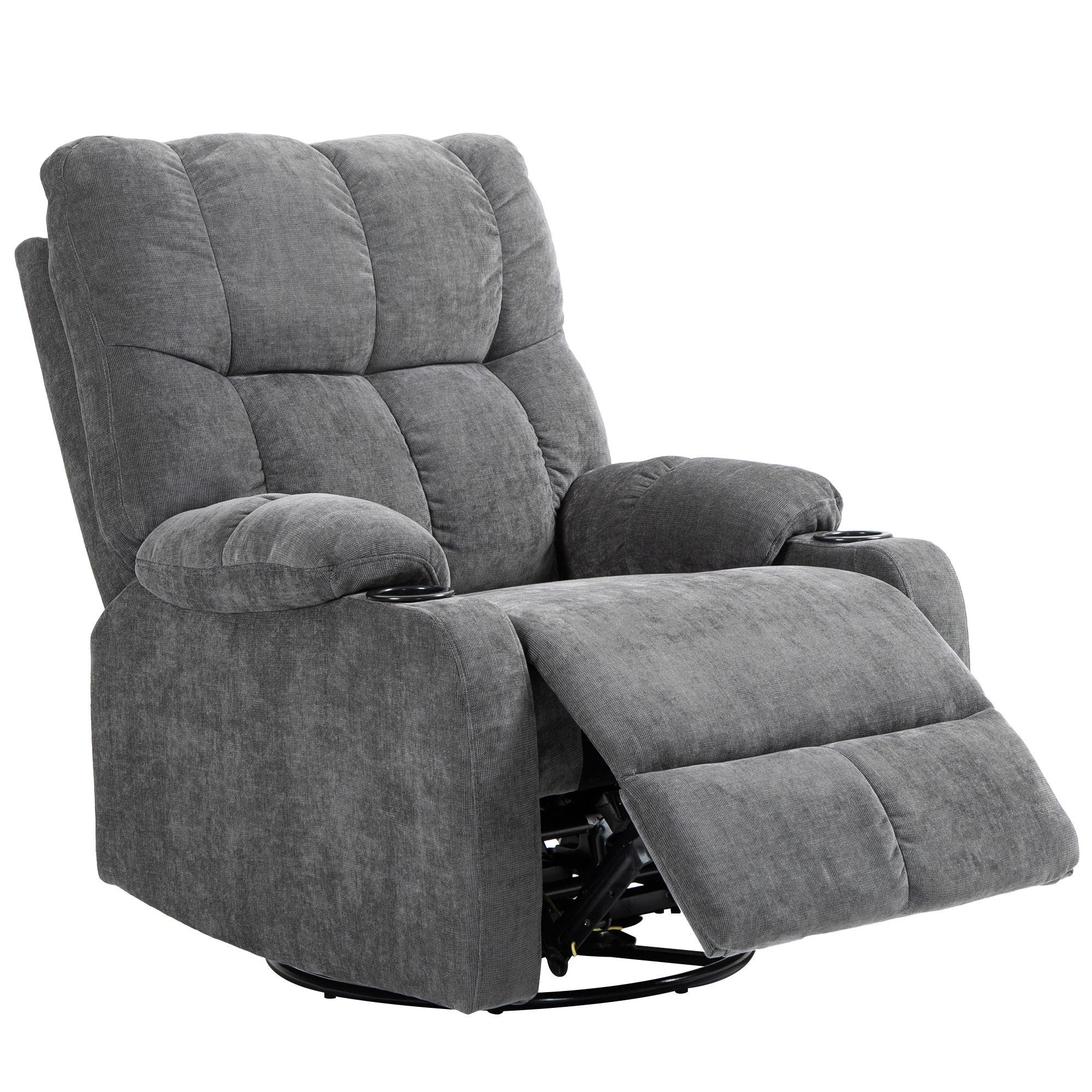 HOMCOM Relaxsessel mit Fußstütze, Liegesessel, drehbar, bis 150 kg, Stahlrahmen, 88x96x108cm, Dunkelgrau