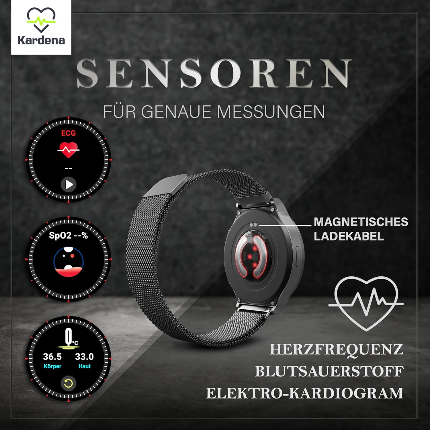 Kardena Care Pro 2 Gesundheitsuhr GPS IP68 wasserdicht für Android und iOS - Smartwatch mit Blutdruckmessung Blutsauerstoffmessung EKG Pulsmesser Vorhofflimmern Schrittzähler - Fitness Tracker