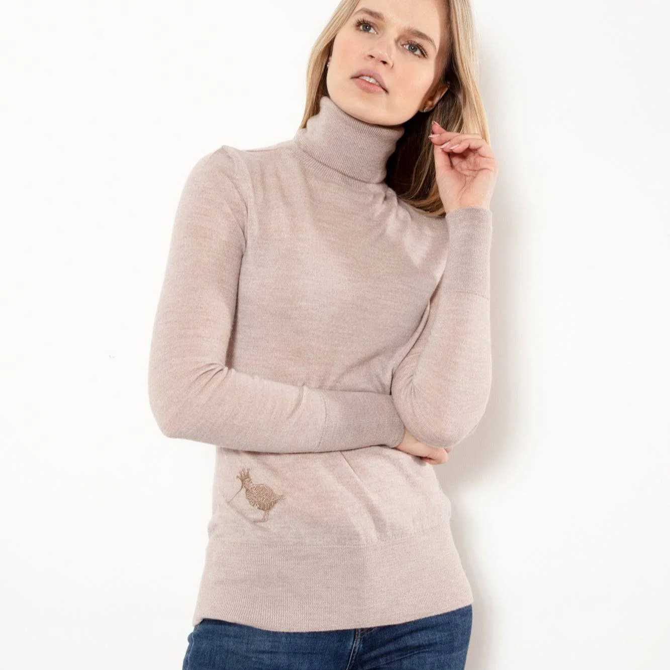 Extra Fine Merino Wool Polo Neck Jumper �C Oatmeal
