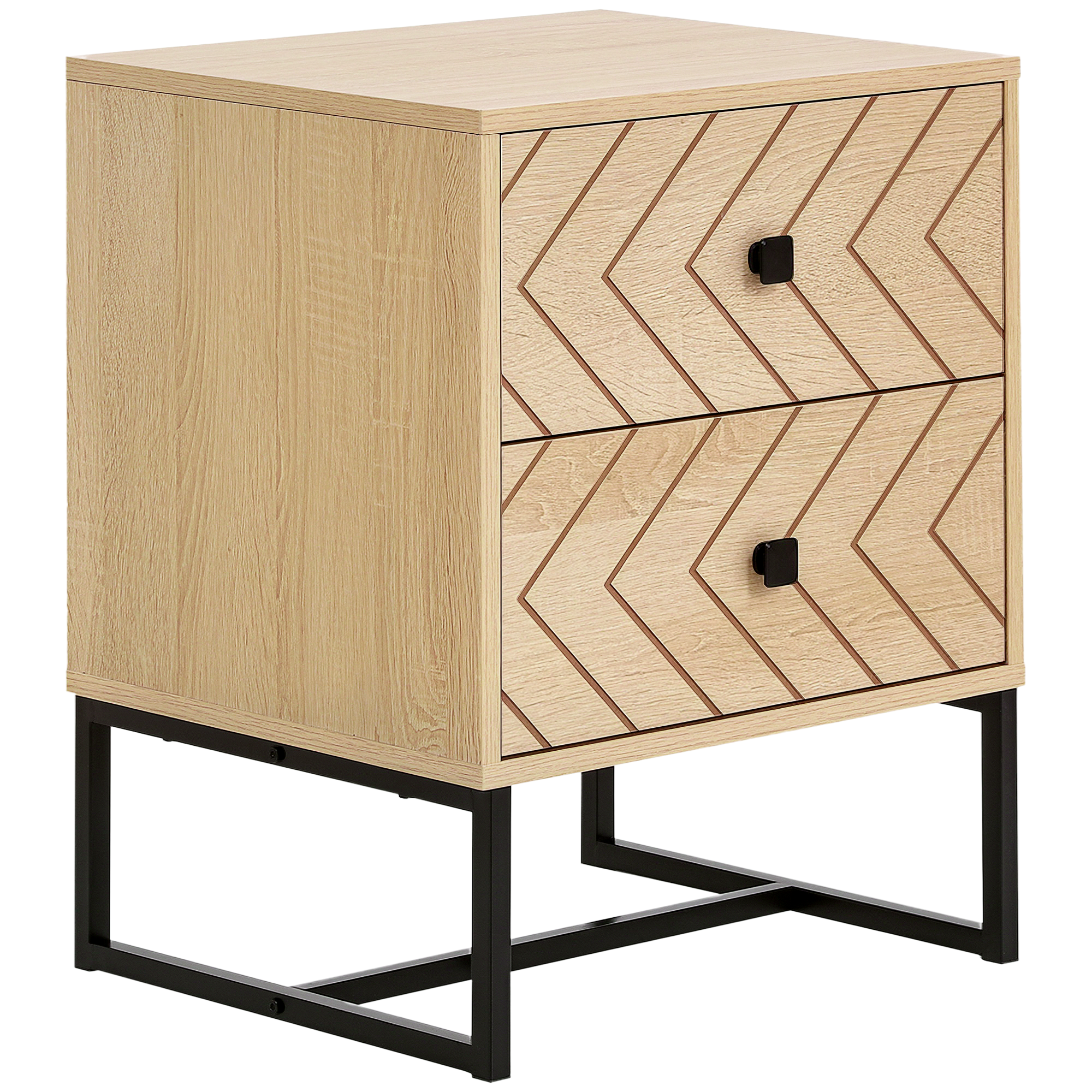 HOMCOM Nachttisch Nachtachrank Nachtkommode mit Holzoptik Beistelltisch mit 2 Schubladen Metall Natur 48 x 39,5 x 60 cm