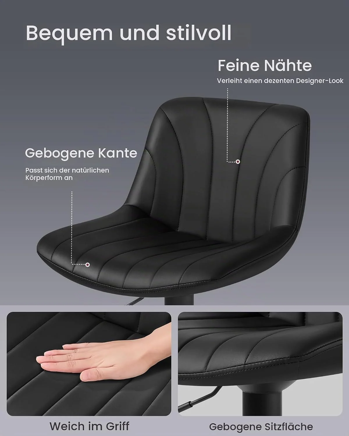VASAGLE Barhocker mit gepolstertem Sitz, drehbar und höhenverstellbar
