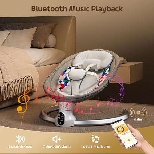 Brolteja Sdraietta Neonati,Sdraietta Neonati Elettrica con App Telecomando e Bluetooth,Dondolo Neonati Elettrico con cintura di sicurezza a 5 punti,10 Melodie,per Bambini fino 9 kg : Prima infanzia