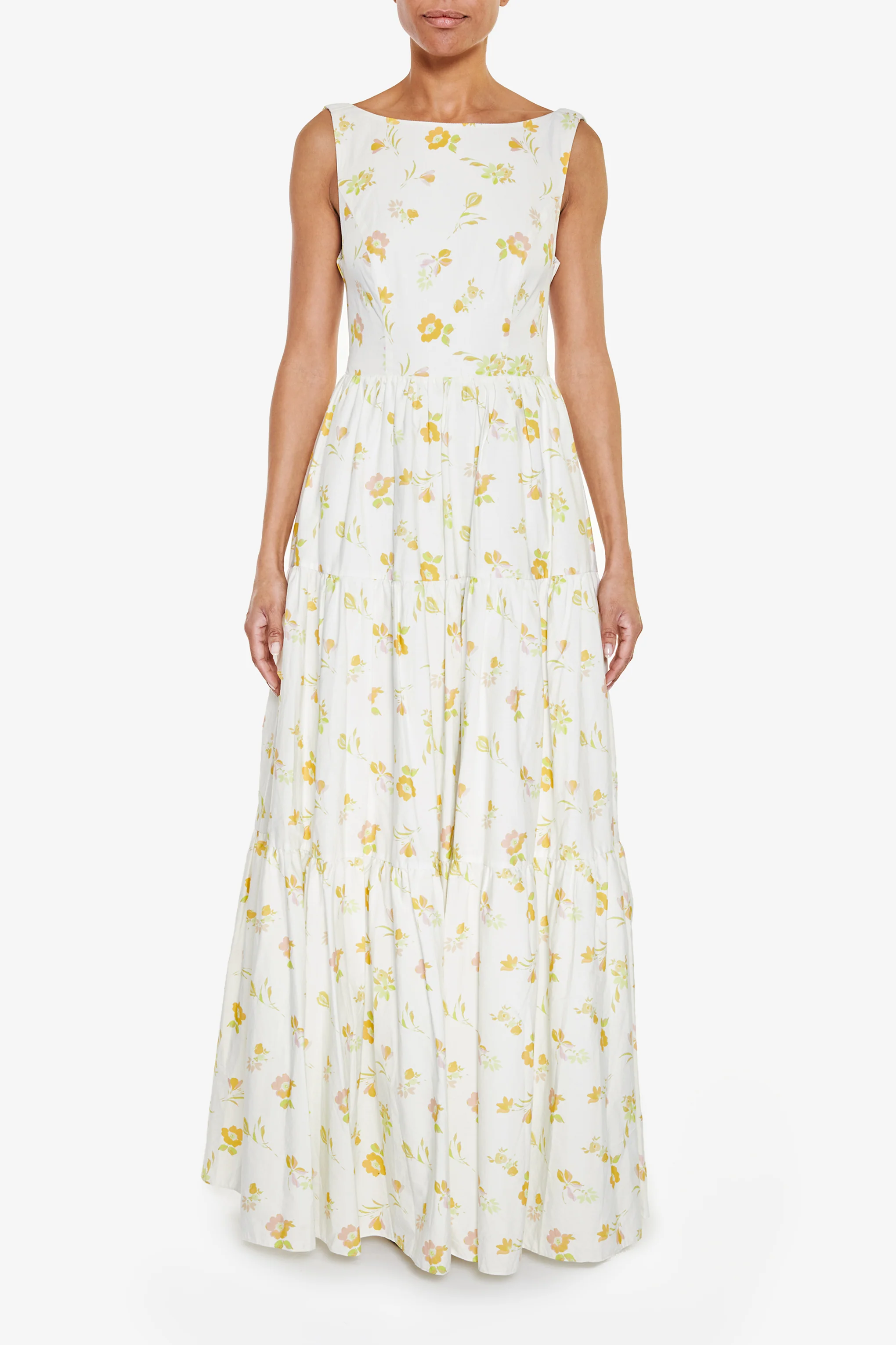 Lorna Cream Yellow Floral Tiered Backless Maxi Dress