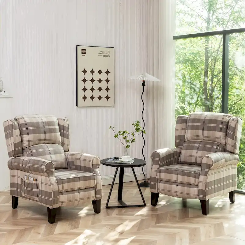 Manual Pushback Recliner Adjustable Accent Chair Wingback Armchair Set of 2