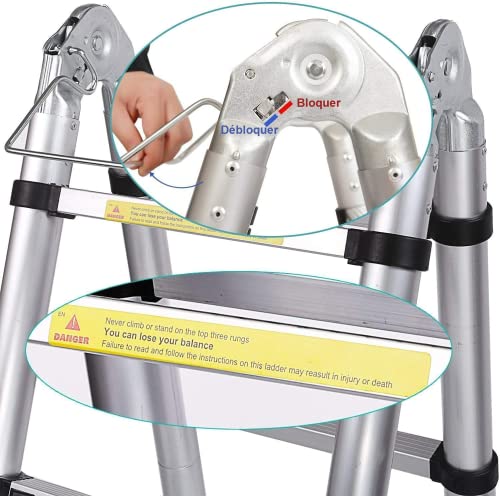 Nictemaw 5M Scala Telescopica in Alluminio Scala Retrattile pieghevole, Capacità 150kg (2,5M 2,5M) : Amazon.it: Fai da te