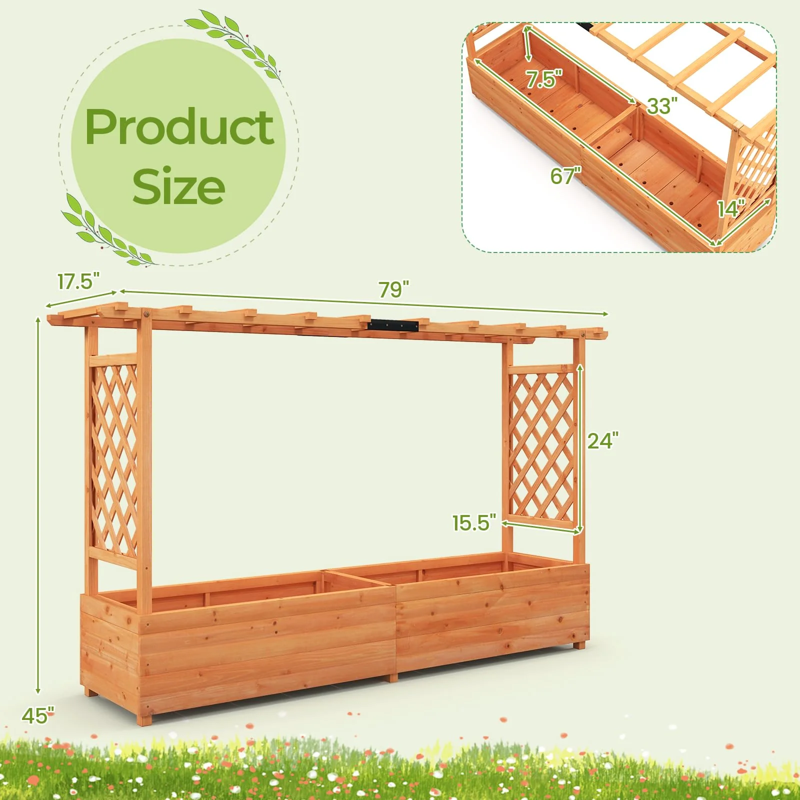 Raised Garden Bed with Trellis & Hanging Roof, 79