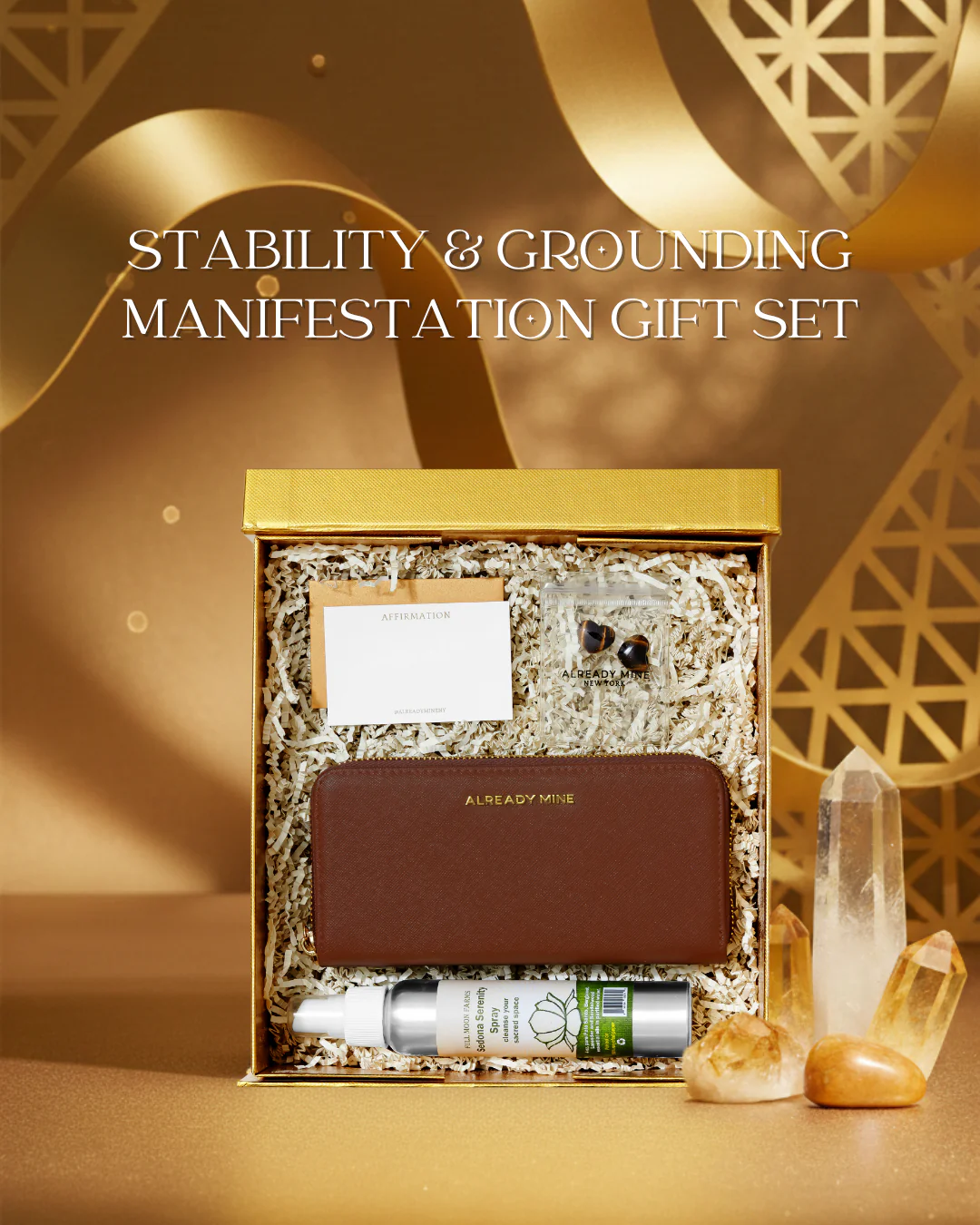 Stability & Grounding Manifestation Gift Set �C Wallet, Crystals & Ritual Spray