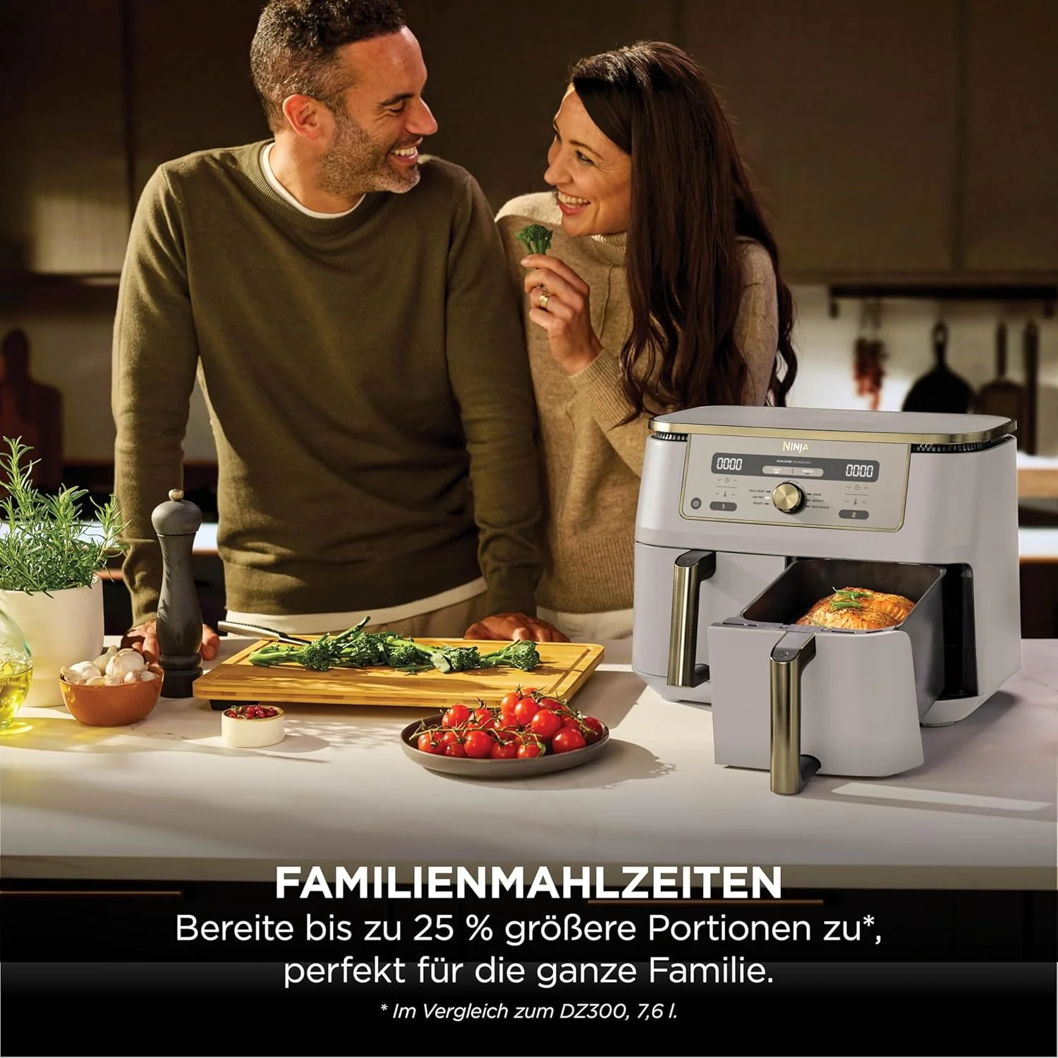 Ninja DZ400EUSGD Foodi Dual Zone Heißluftfritteuse 9,5L – 6 Funktionen, 2470W, Stone Gold