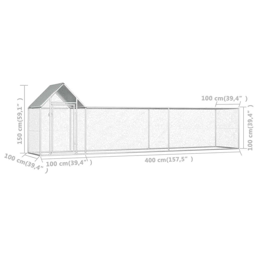 2025 Kippenkooi Kippenhok Staal 5 x 1 x 1,5 m Buitenren Pluimvee Ren Dierenkooi