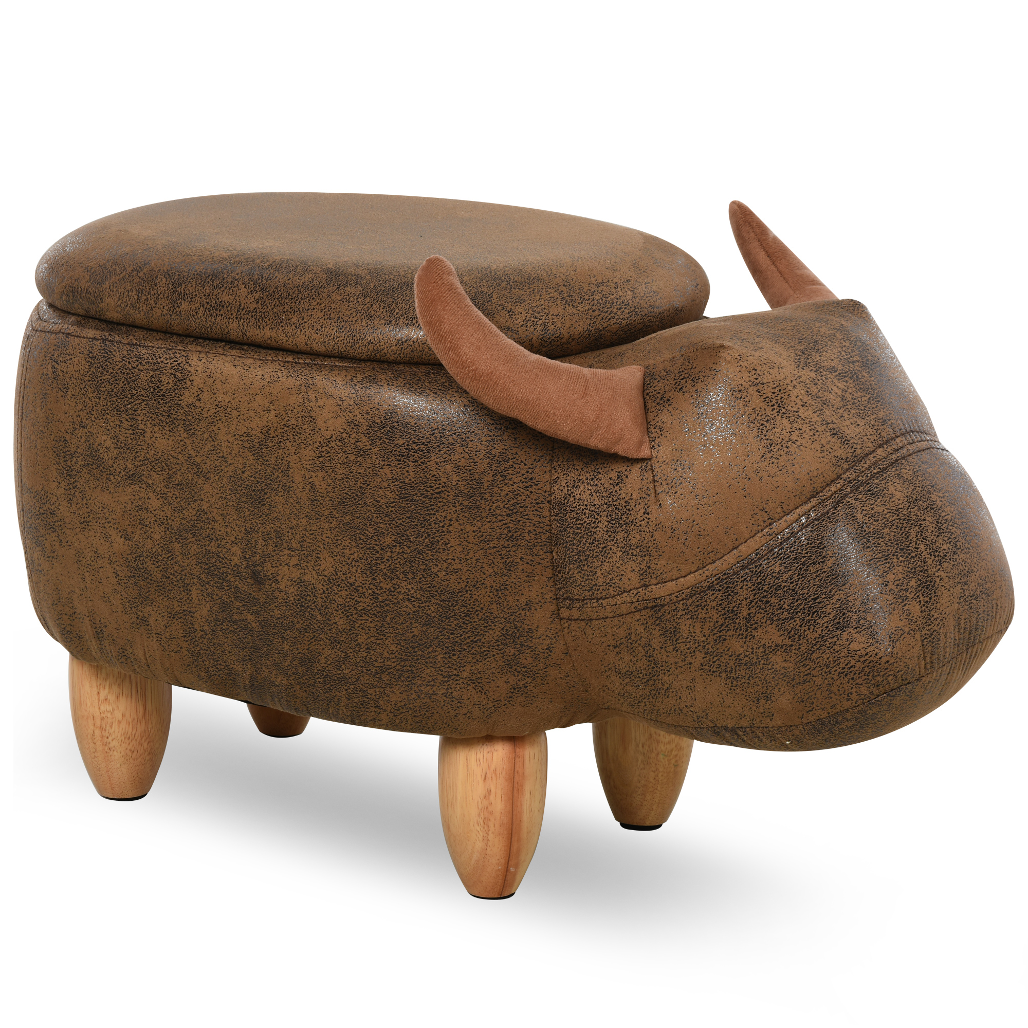 HOMCOM Kuhhocker - Kuhhocker - Stierhocker 2-in-1 mit Stauraum - Kautschukholzbeine Kunstleder Veloursleder-Look braun