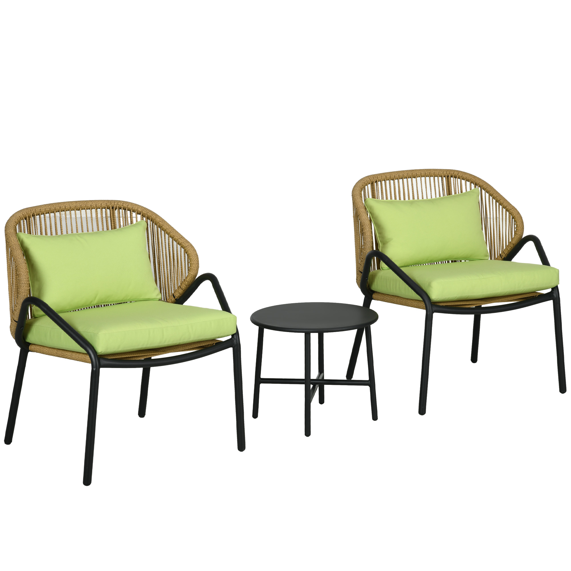 Outsunny Rattan Terrassengarnitur, 3-teilig, Sitz- und Rückenkissen, Kunstrattan, Metallrahmen, Grün