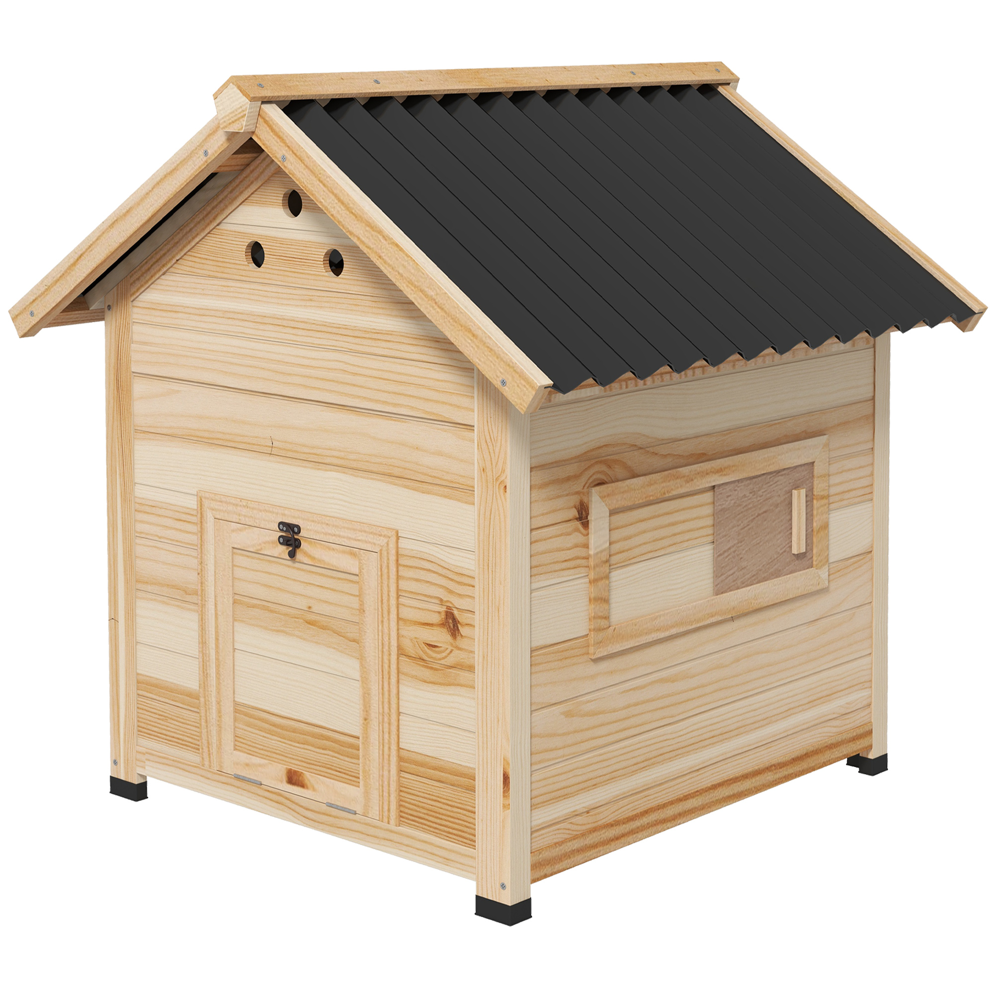 PawHut Entenhaus Entenstall Kleintierstall, wetterbeständig, 2 Eingänge, 2 Rampen, 78 x 90 x 92 cm, 'Natur + Schwarz