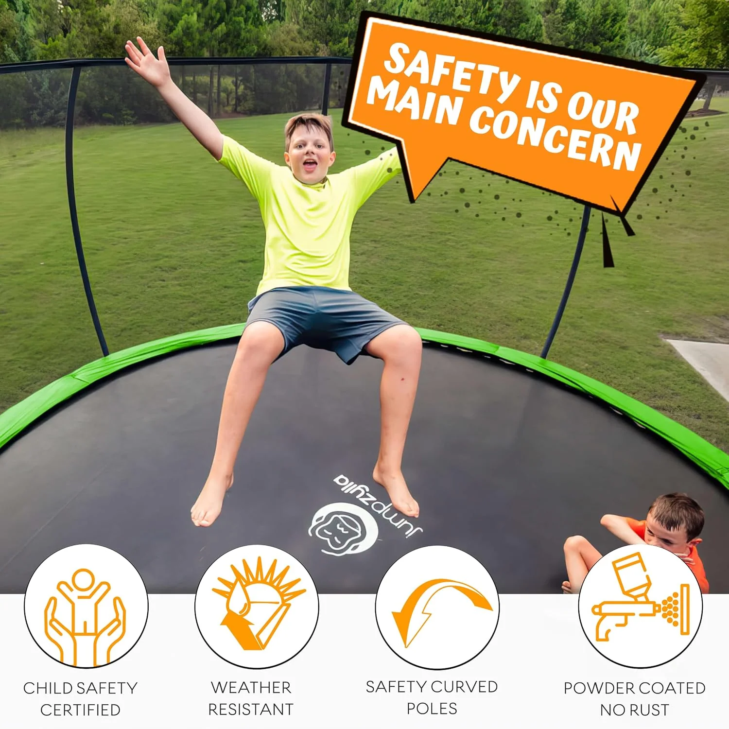 JUMPZYLLA Trampoline 8FT 10FT 12FT 14FT 15FT 16FT Trampoline with Enclosure - Recreational Trampolines with Ladder and AntiRust Coating, ASTM Approval Outdoor Trampoline for Kids